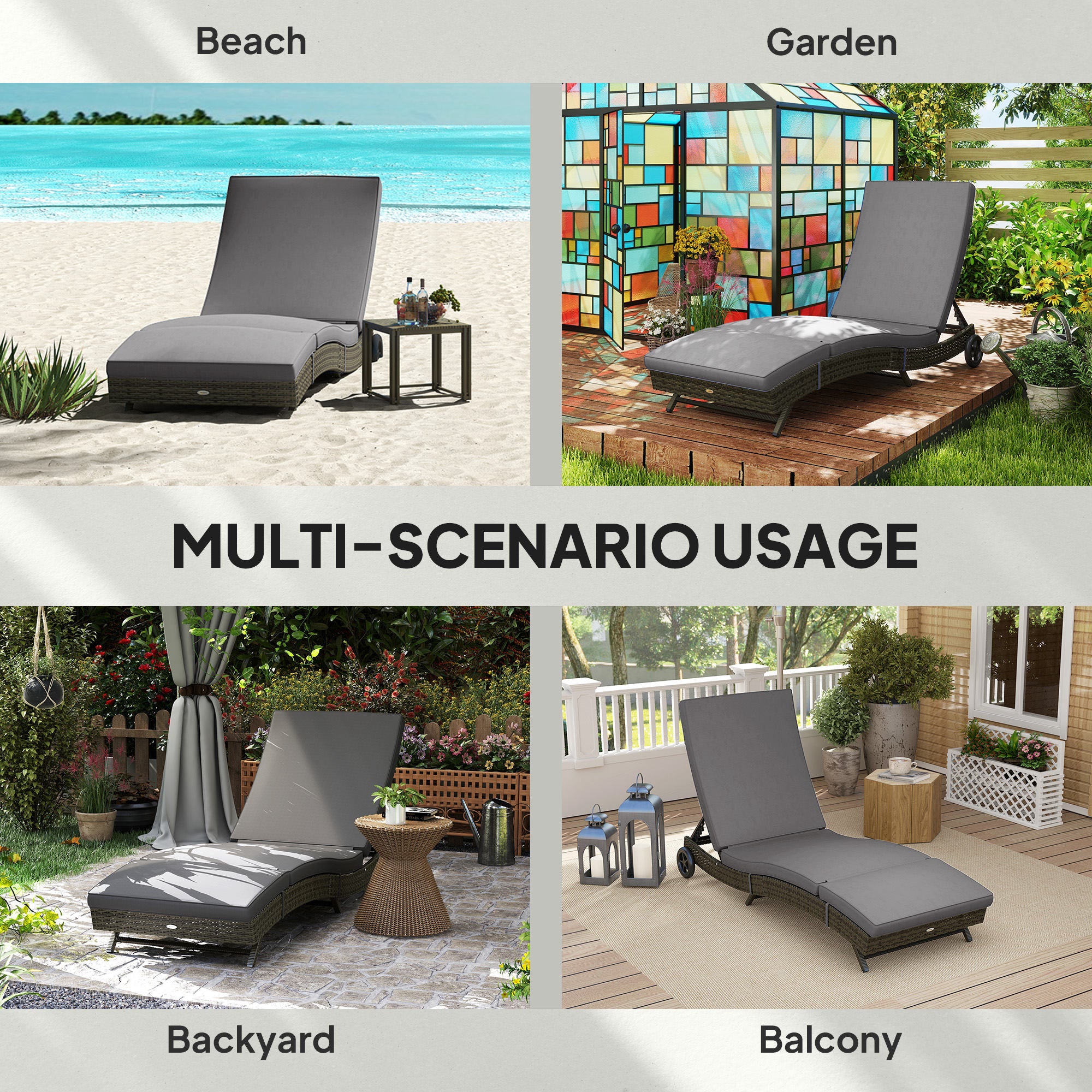 Patio Wicker Chaise Lounge Chair, Outdoor PE Rattan Sun lounger with Adjustable Backrest and 2 Wheels