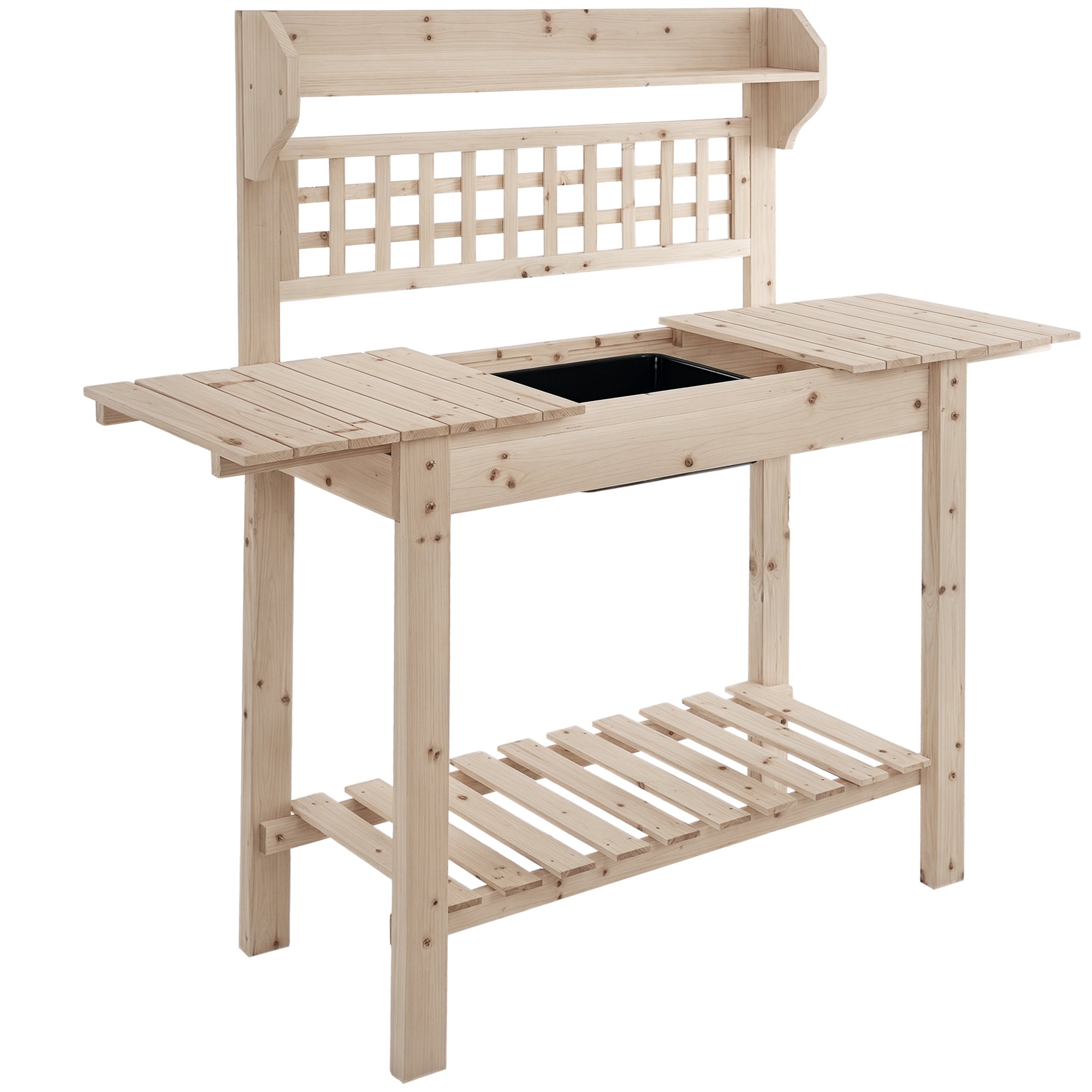 Outdoor Potting Bench Table, Wooden Workstation with Sliding Tabletop, Storage Shelf and Dry Sink, for Greenhouse, Garden, Patio
