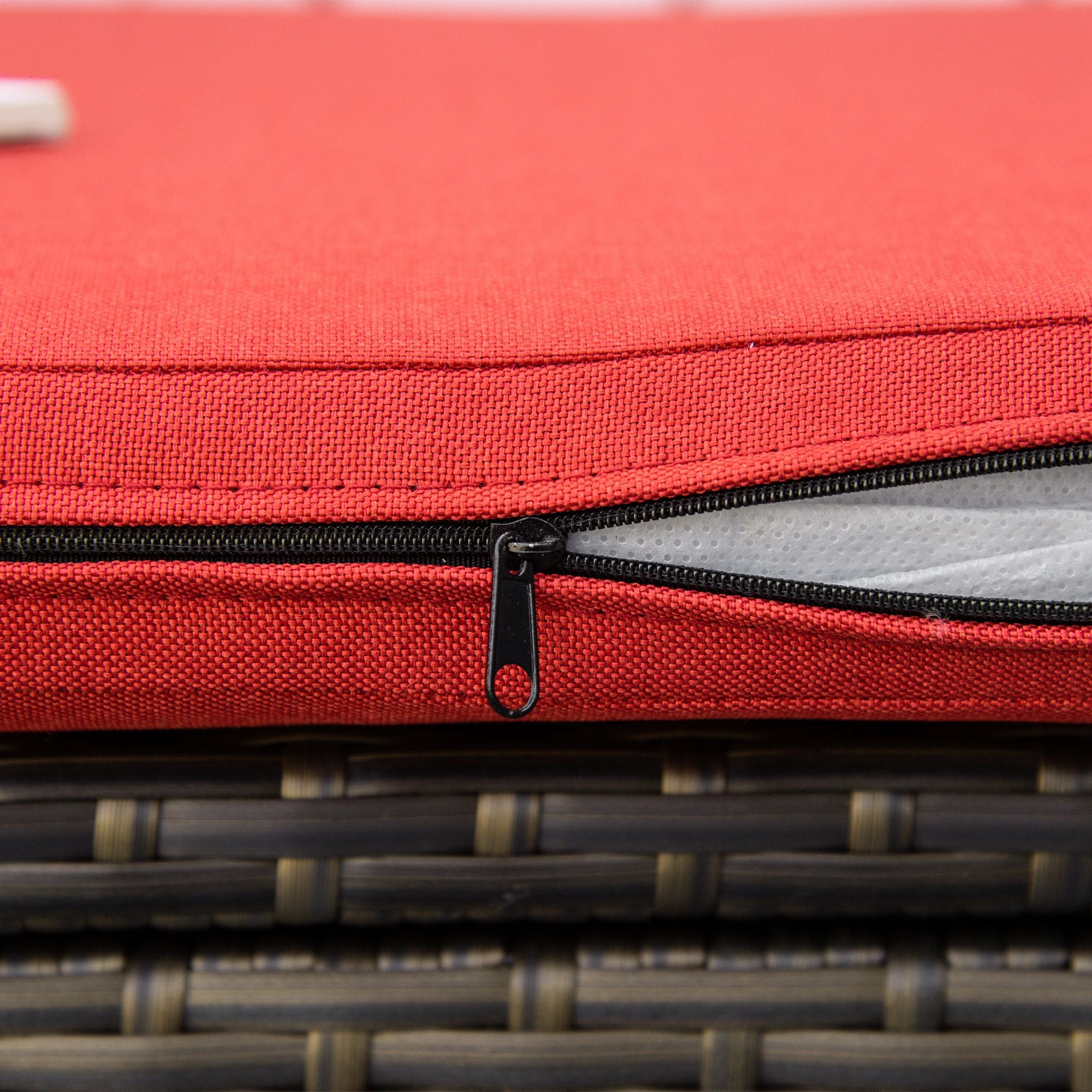 29 Gallon Patio Wicker Storage Bench, Outdoor PE Rattan Patio Furniture, 2-In-1 Large Capacity Rectangle Garden Storage Box with Handles and Cushion, Red