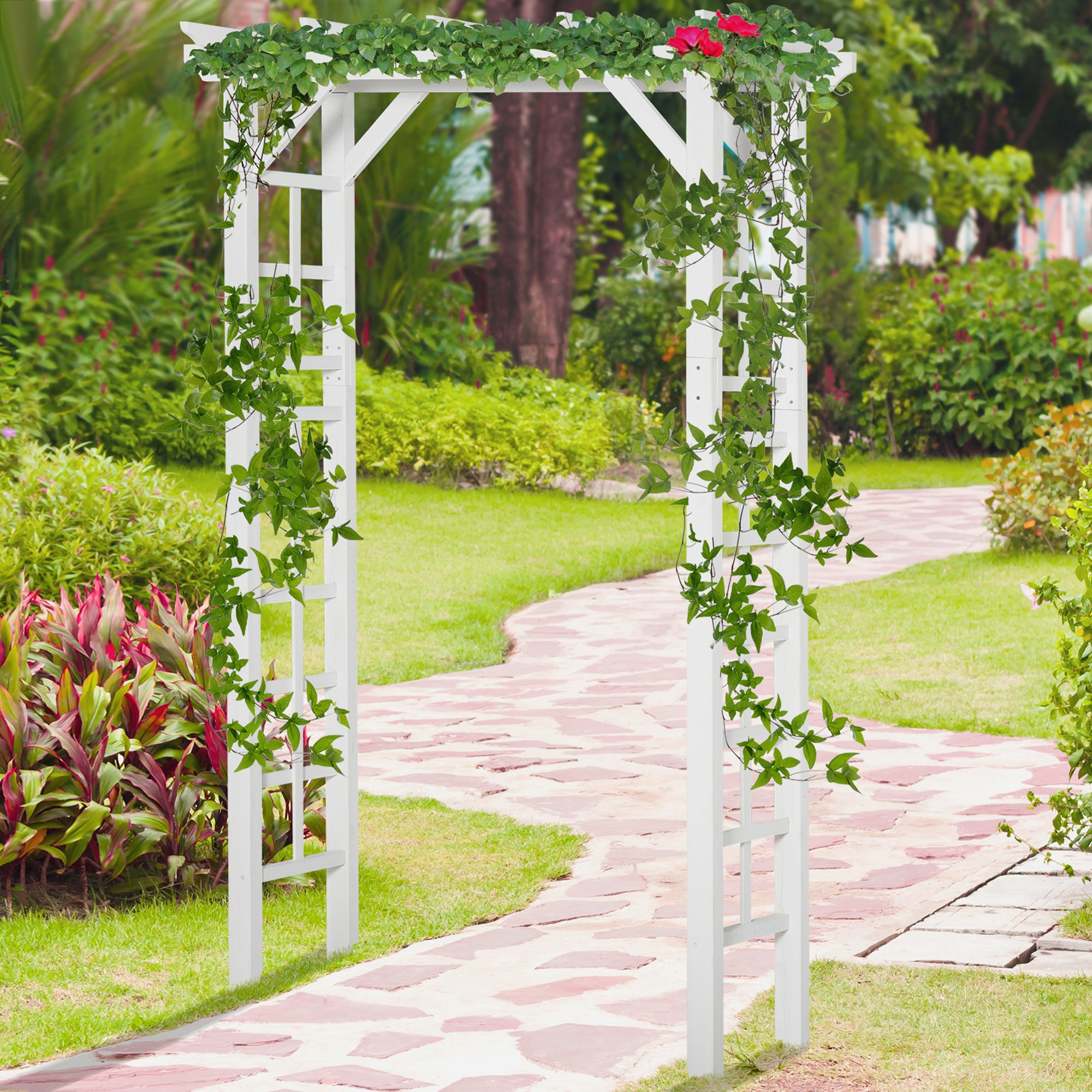 85" Wooden Garden Arbor for Wedding and Ceremony, Outdoor Garden Arch Trellis for Climbing Vines