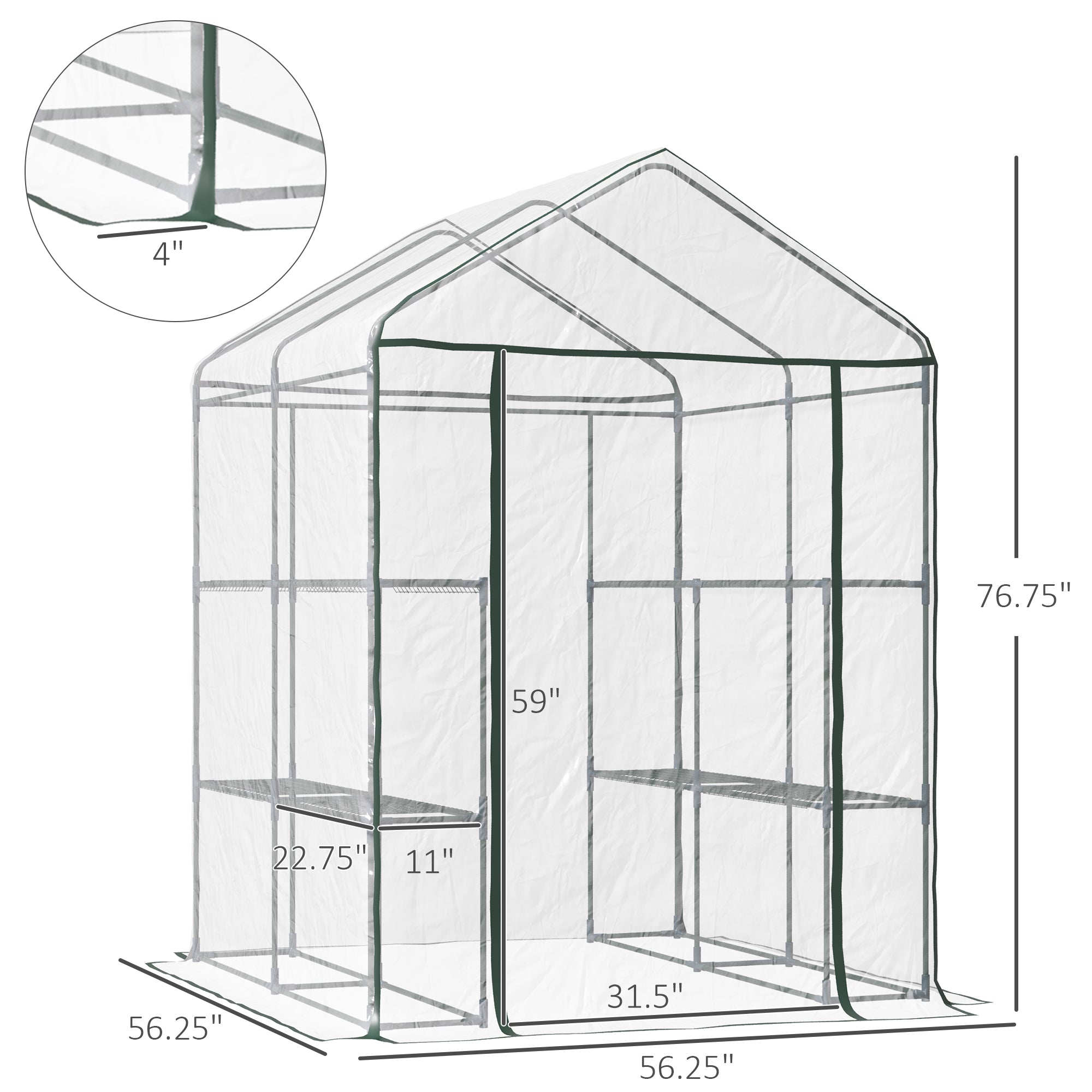 5' x 5' x 6' Mini Walk-in Greenhouse Kit, Portable Green House with 3 Tier Shelves, Roll-Up Door, and Weatherized Plastic Cover for Backyard Garden, Clear