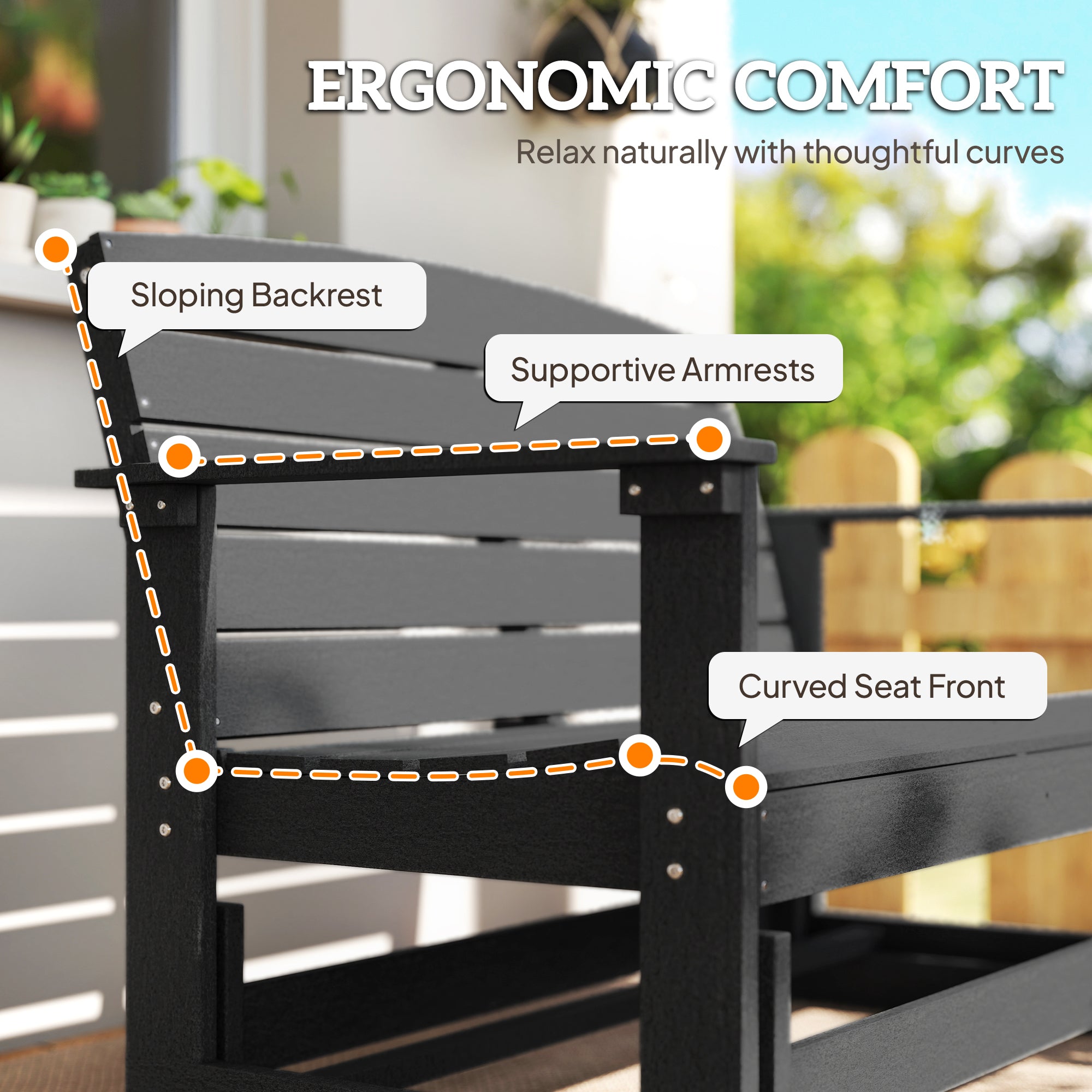 Patio Glider Bench w/ HDPE Slatted Double Rocking Chair