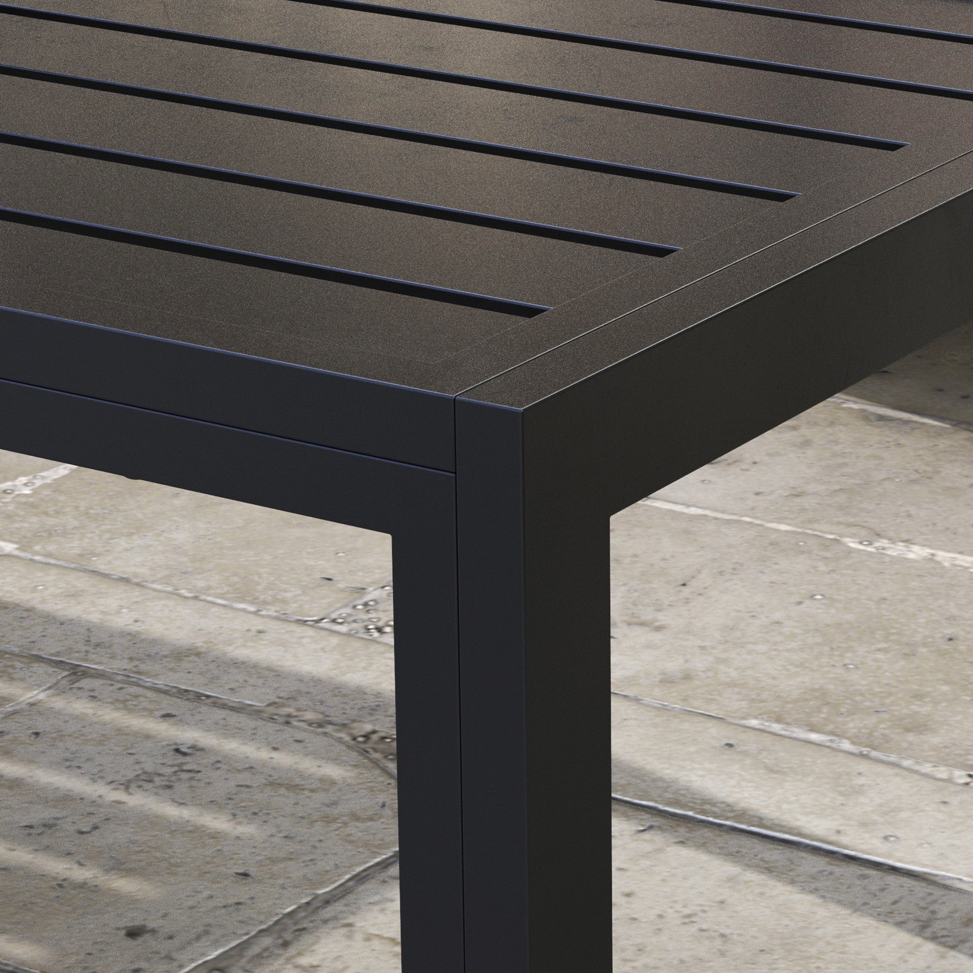 Outdoor Coffee Table, Rectangular Patio Side Table with Steel Frame and Slat Tabletop for Garden, Balcony, Black