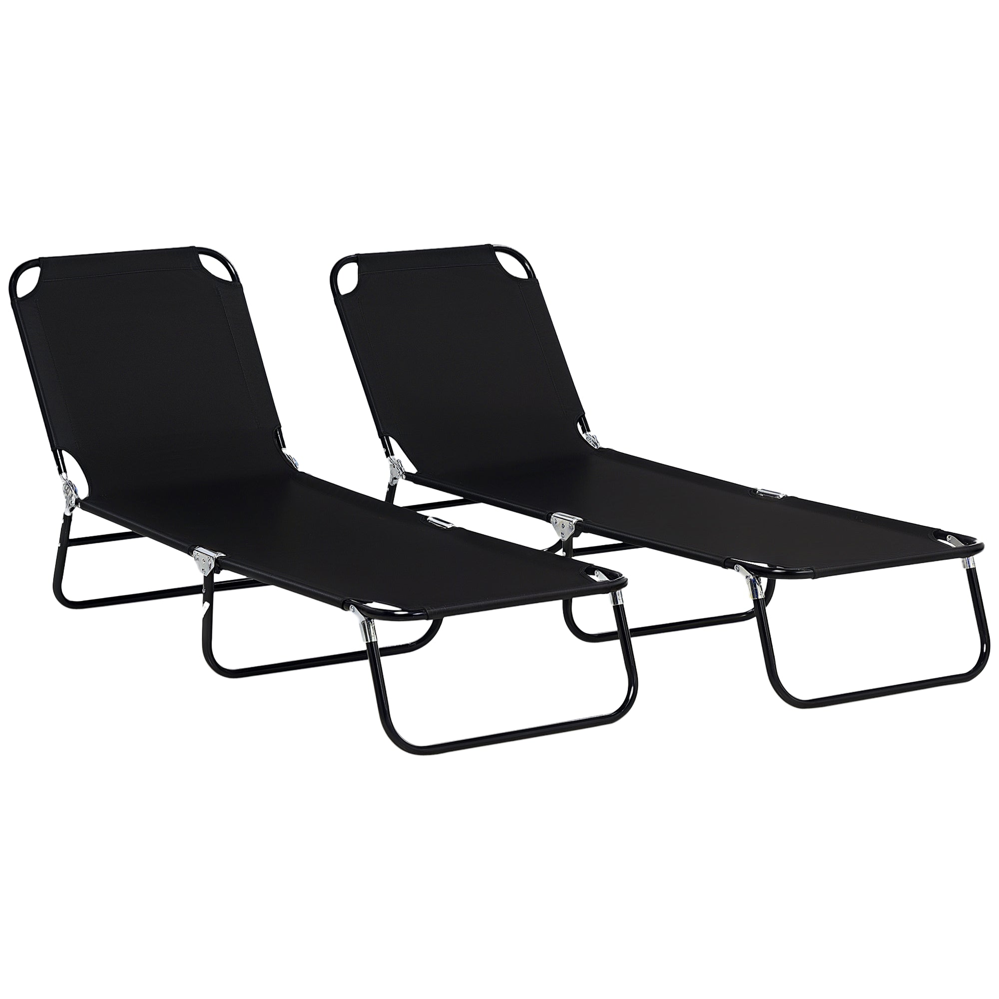 2 Piece Folding Chaise Lounge Pool Chairs, Outdoor Sun Tanning Chairs with 5-Level Reclining Back, Steel Frame for Beach, Yard, Patio