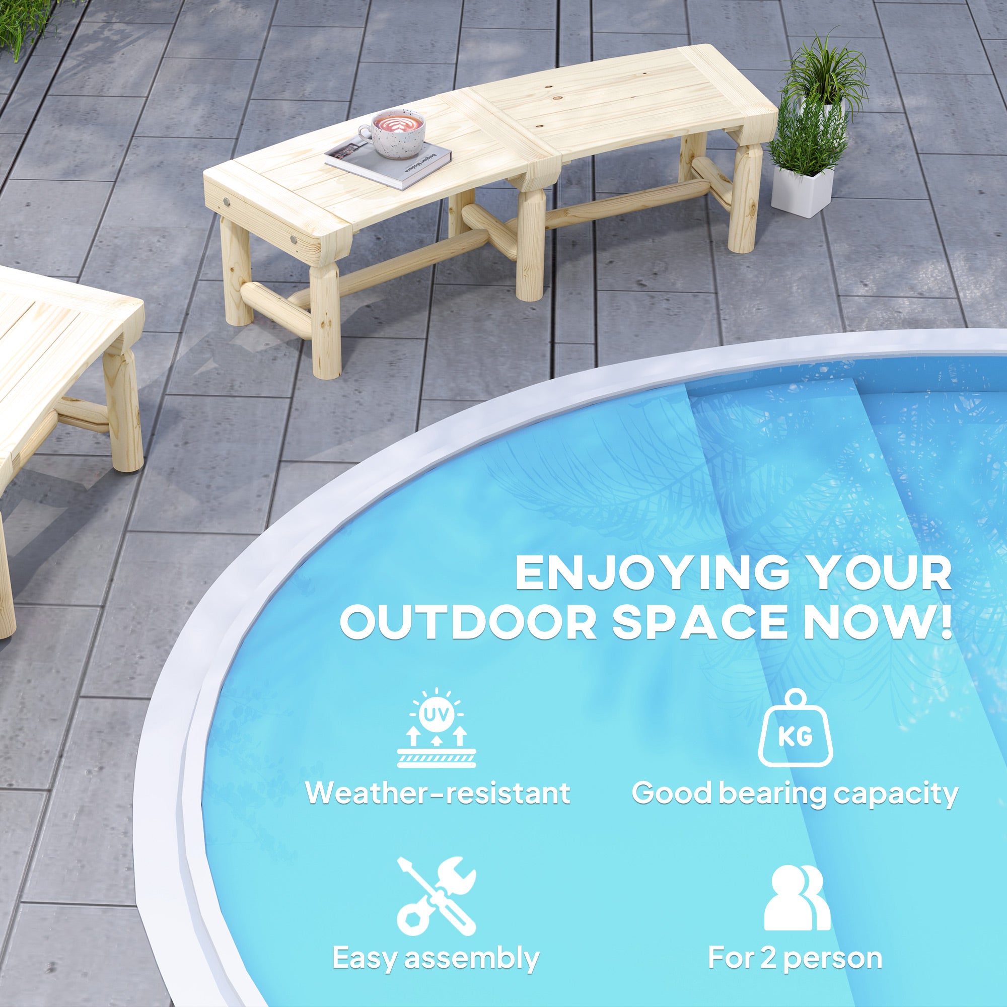 Wooden Garden Bench, Semicircular Round Outdoor Tree Bench, Wrap Around Park Bench for Yard, Patio, Deck, Lawn
