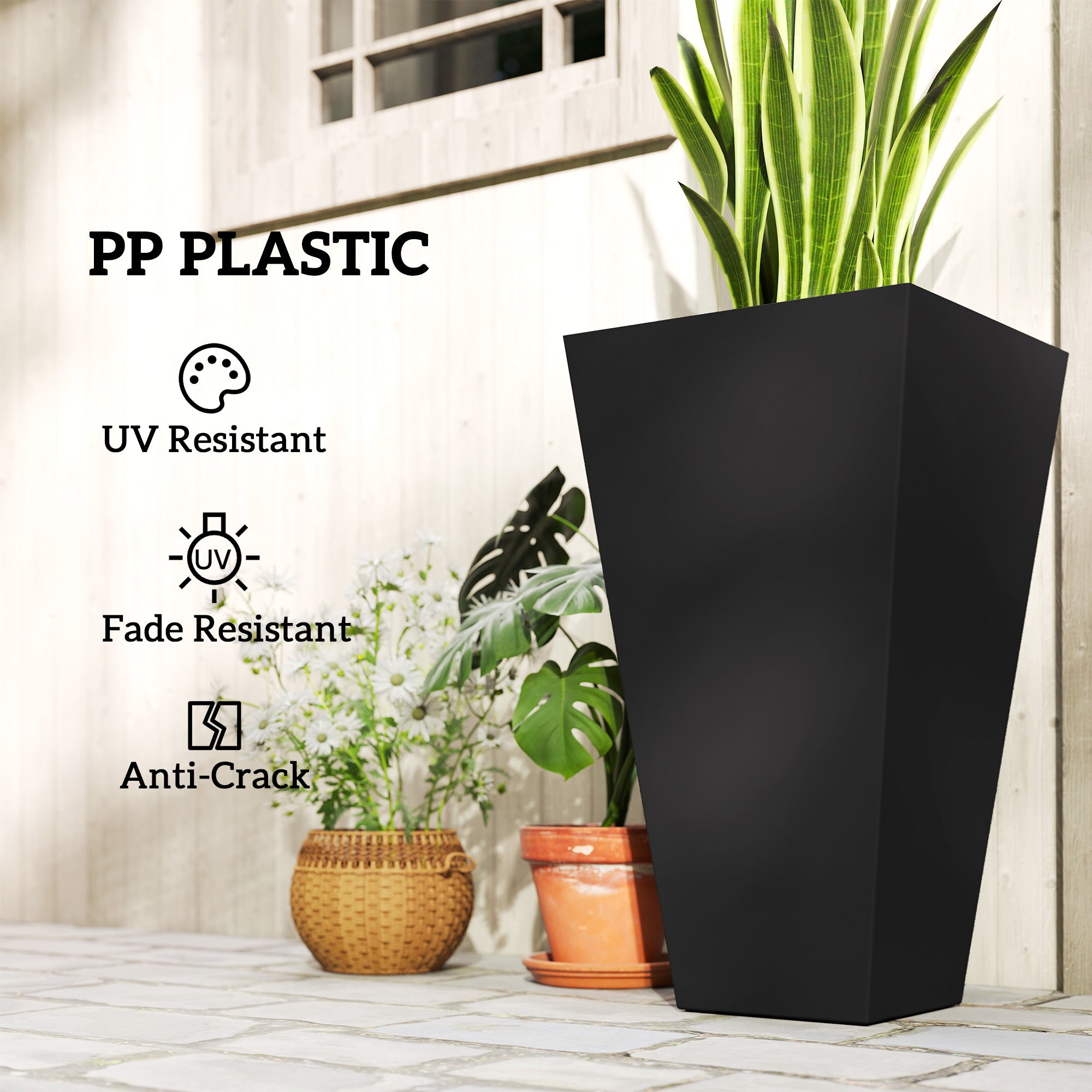 Tall Planters for Outdoor Plants Set of 3, 28 In Taper Planters with Drainage Holes, Indoor Grande Plant Pots, Front Porch Decor