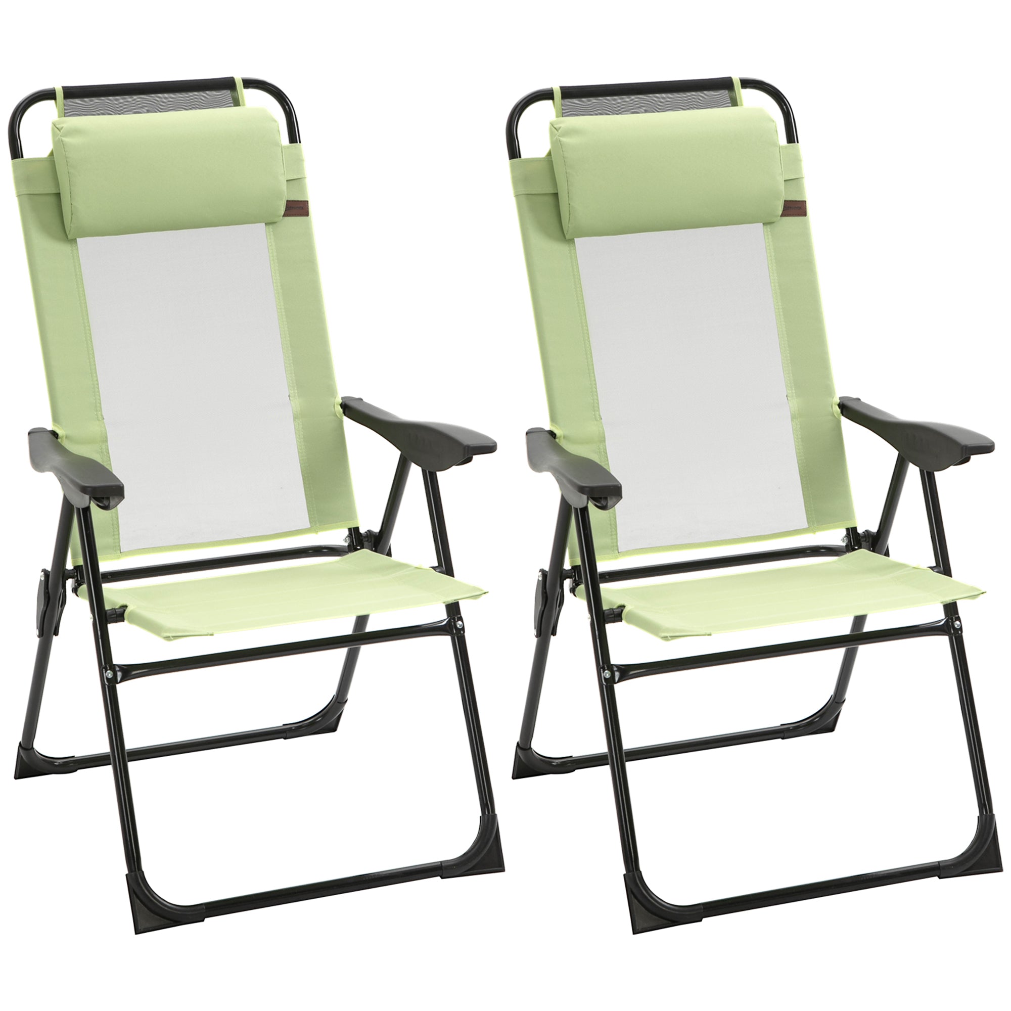 Folding Patio Dining Chairs Set of 2, Outdoor Deck Chair with Removable Headrest, Camping Chair with Adjustable Sling Back for Garden, Backyard, Lawn