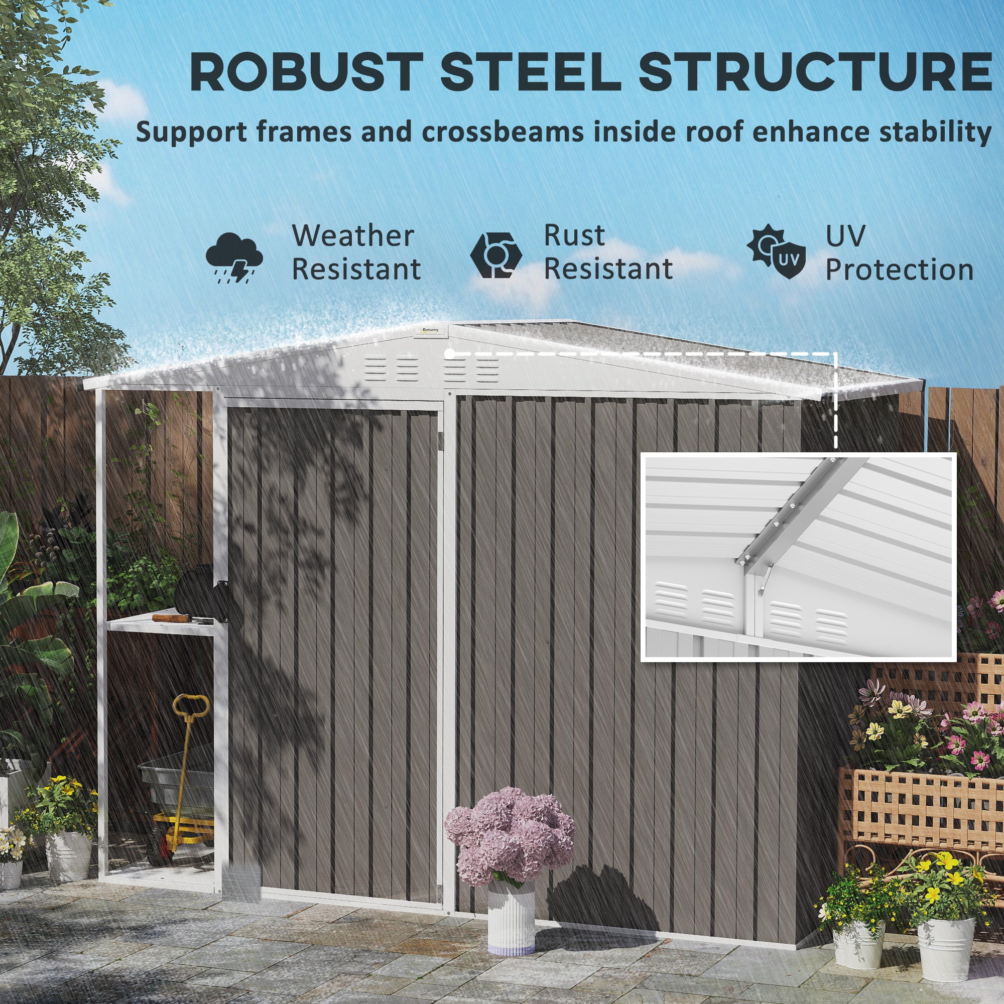 8 x 4ft Outdoor Garden Shed, Metal Shed with Air Vents and Lock for Backyard, Garden, Patio, Warm