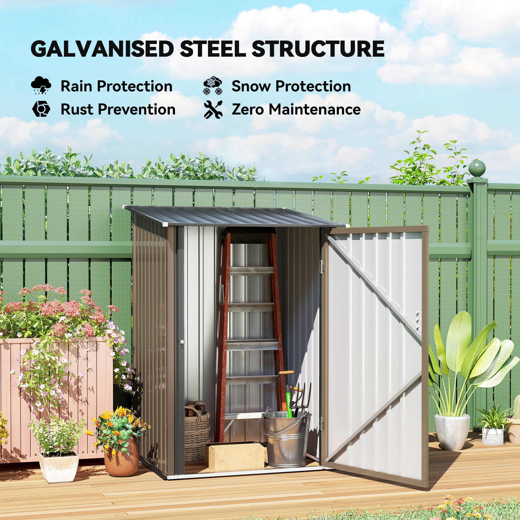 Outdoor 3.3' x 3.4' Lean-to Garden Storage Shed, Galvanized Steel Tool House with Lockable Door for Patio
