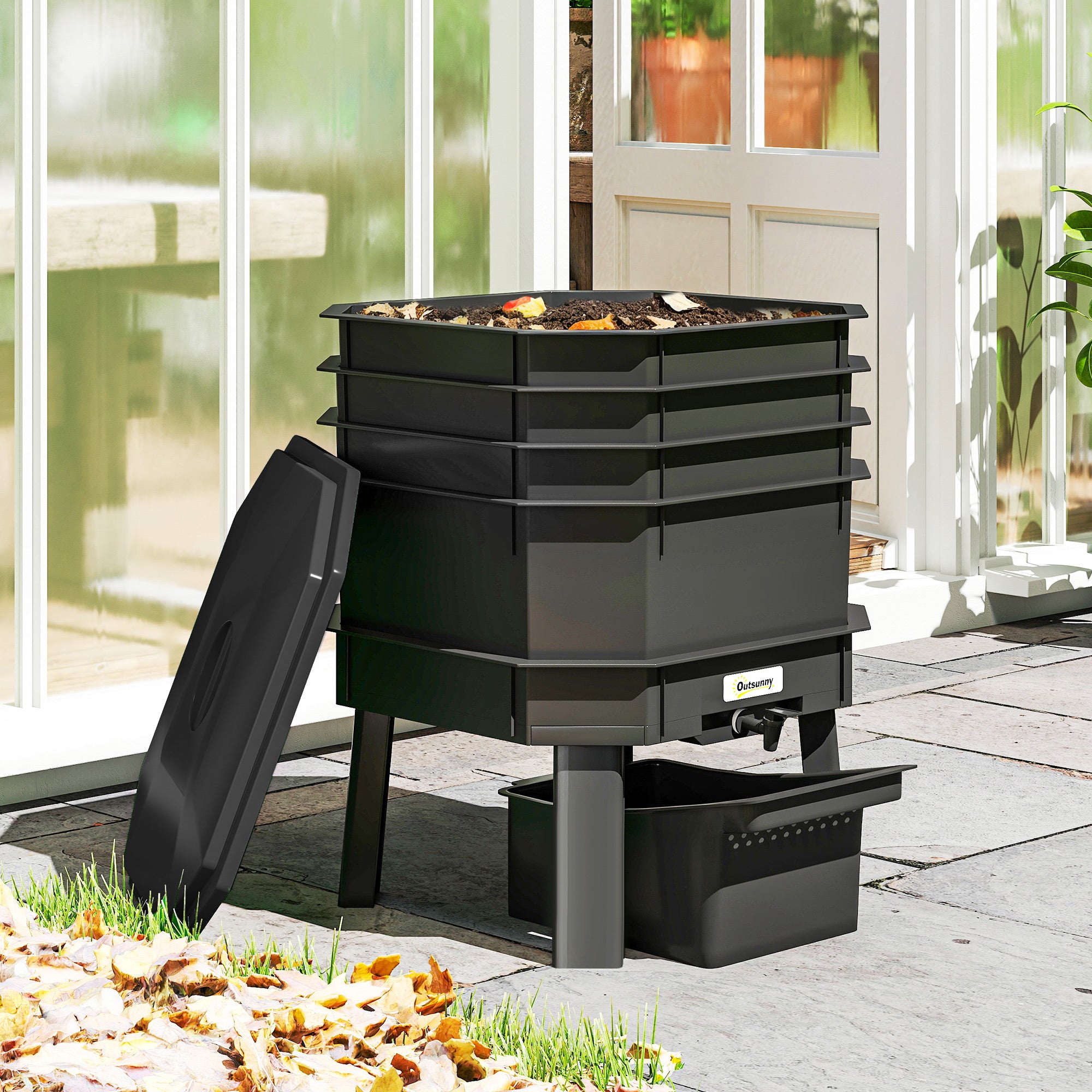 4-Tray Worm Composter Bin, 7.4 Gal Outdoor & Indoor Worm Composter for Recycling Food Waste