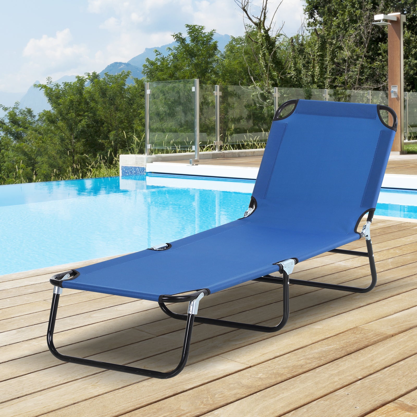 Folding Chaise Lounge Pool Chairs, Outdoor Sun Tanning Chairs with 5-Level Reclining Back, Steel Frame for Beach, Yard, Patio