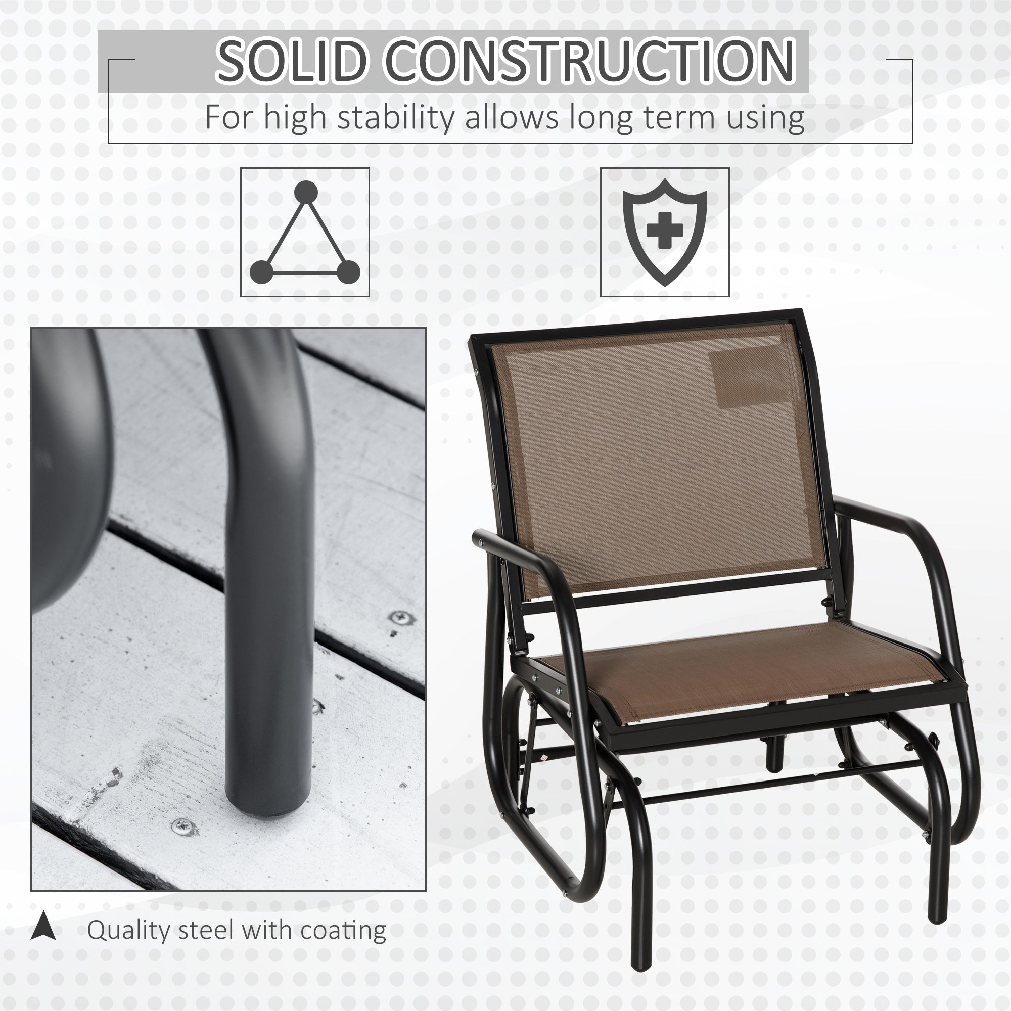 Outdoor Glider Chair, Steel Swing Chai with Curved Armrests for Porch, Garden, Poolside, Balcony