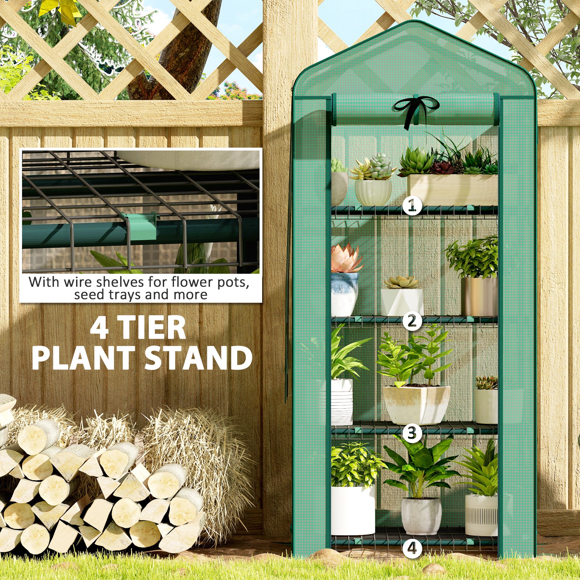 Mini Greenhouse with Screen Roof, 4 Tier Portable Small Greenhouse with High Strength PE Cover