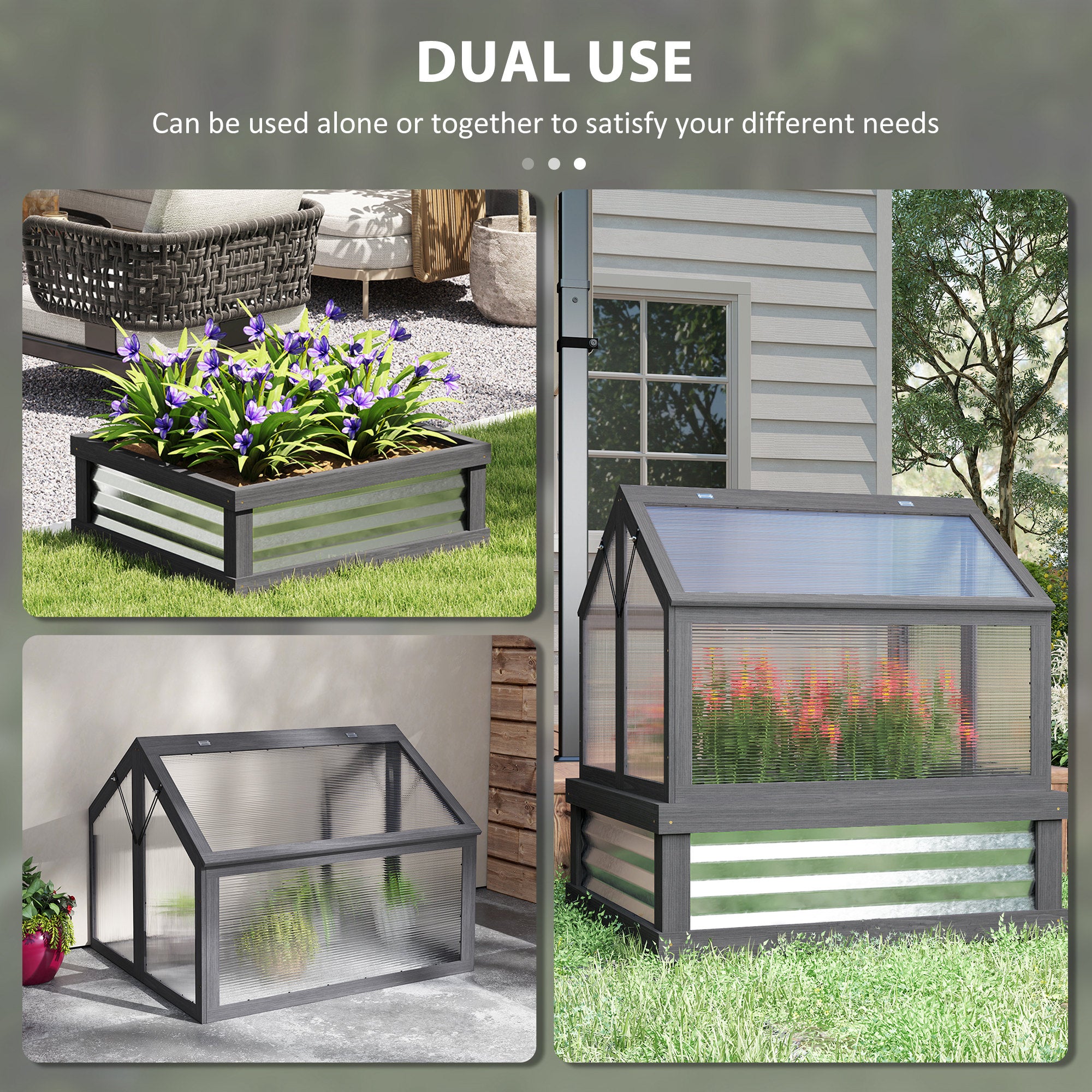 Raised Garden Flower Bed Kit with Greenhouse, Wooden Cold Frame Planter, 35.5" x 31.5" x 36"