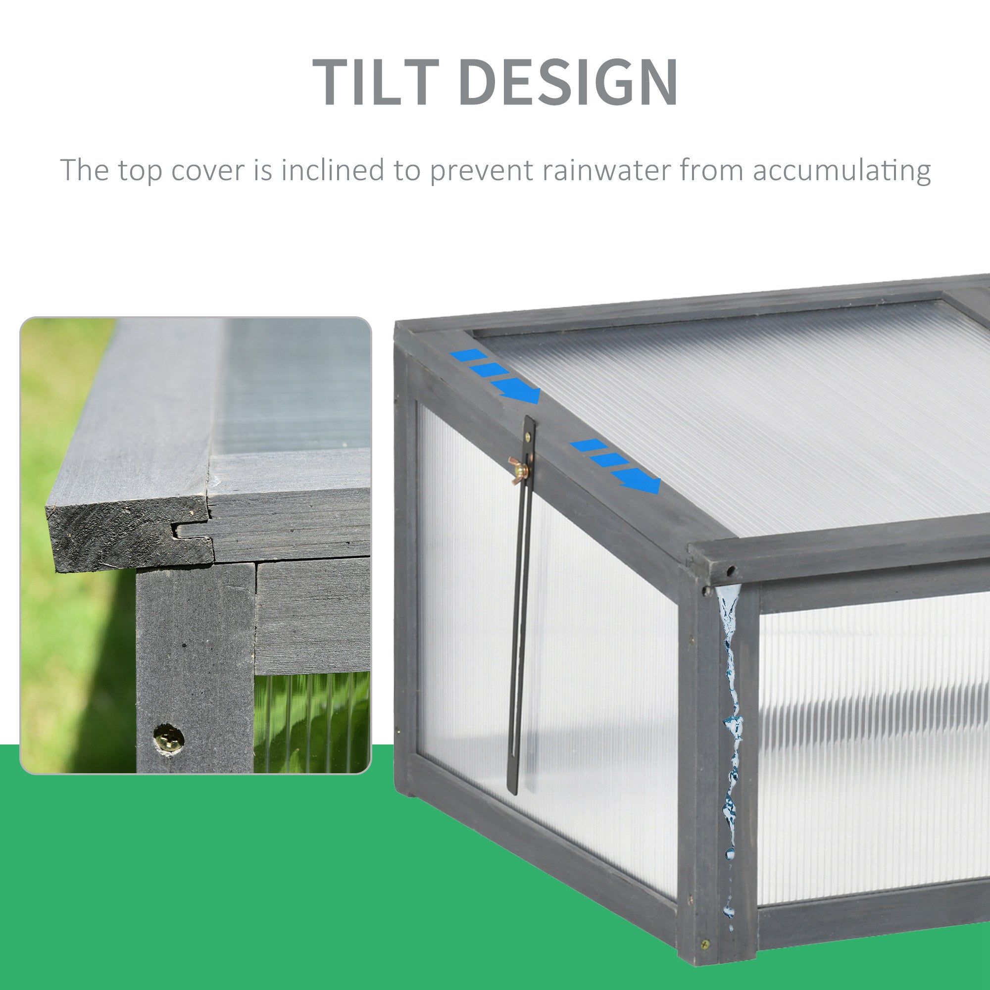 Wooden Cold Frame Greenhouse, Mini Greenhouse with Polycarbonate Board and Solid Wood Frame, Green House Cold Frame, Indoor Outdoor Terrarium Planter Box, 39" x 26" x 16", Natural