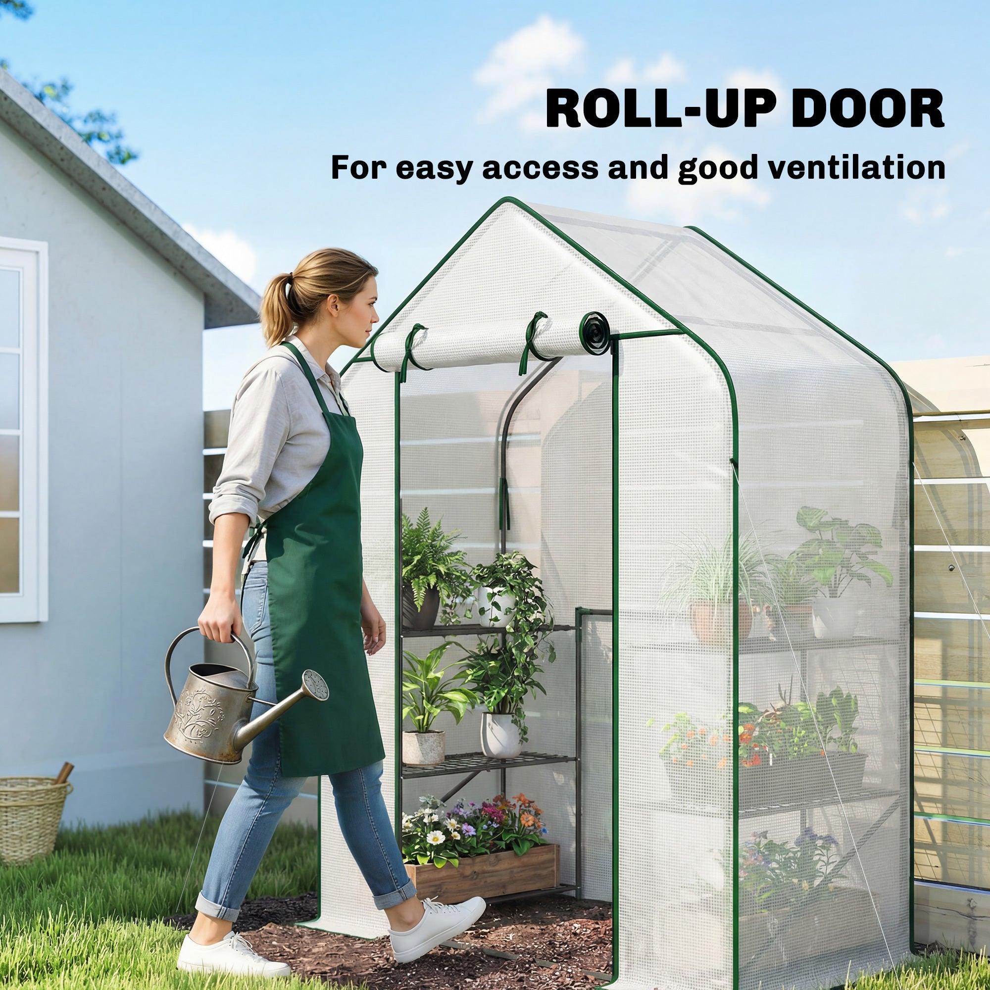 Greenhouse for Outdoors, Portable Greenhouse with 6 Shelves, UV-Resistant PE Cover, Roll-Up Door