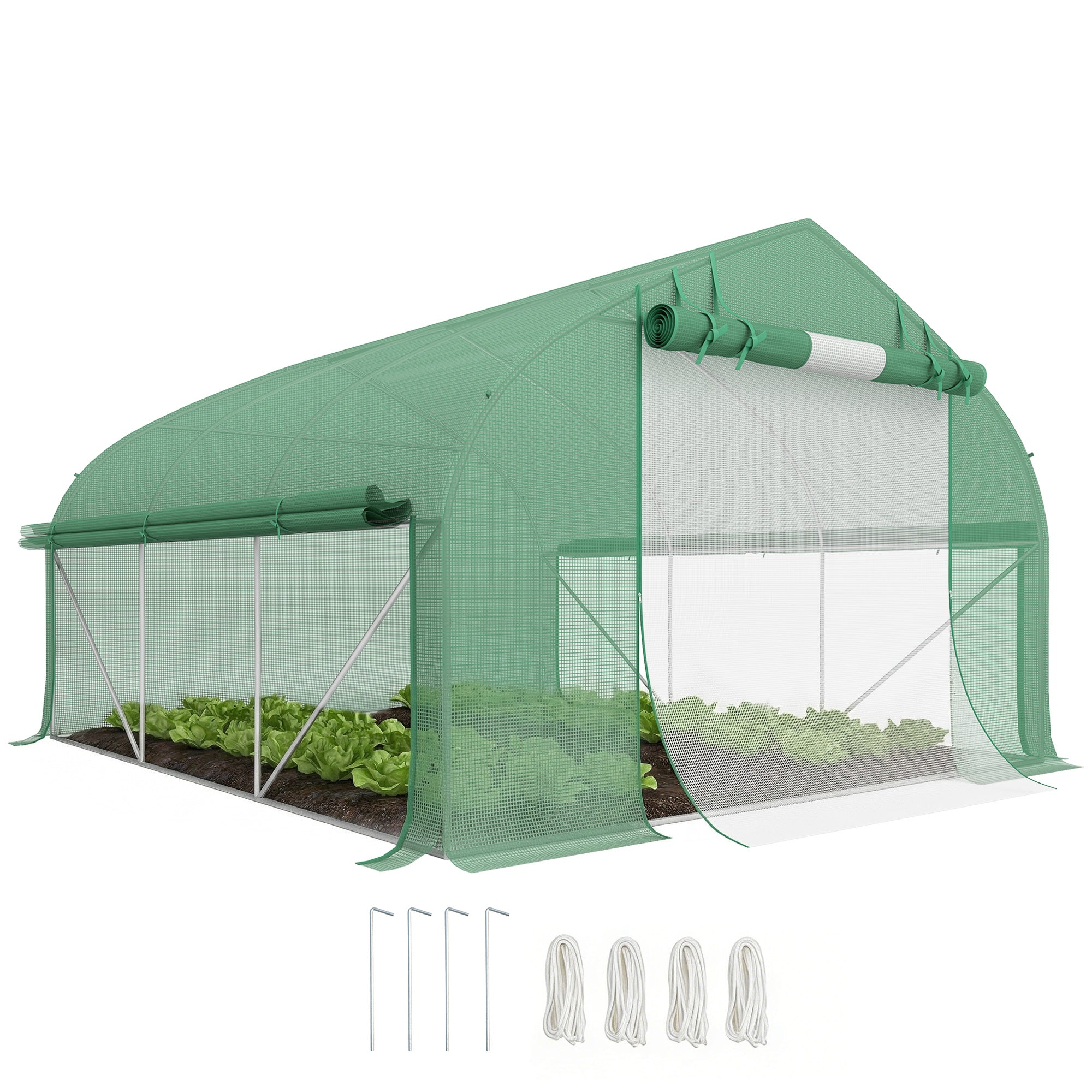 11.5' x 10' x 6.5' Walk-in Tunnel Greenhouse, Green House with Zippered Mesh Door, 7 Mesh Windows & Roll-up Sidewalls, Upgraded Gardening Plant Hot House with Galvanized Steel Hoops