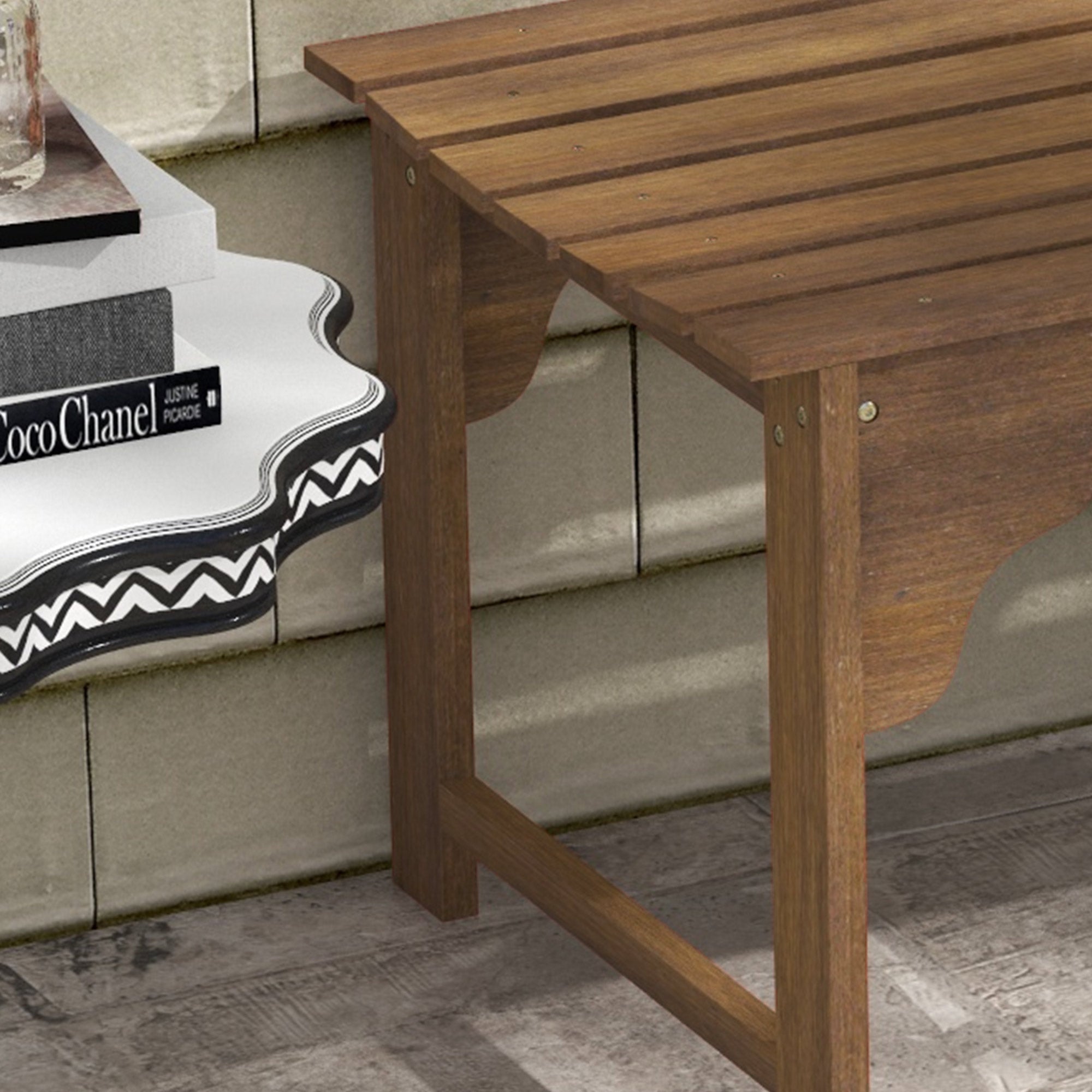 Slatted Wooden Garden Bench, Curved Seat Front Porch Bench