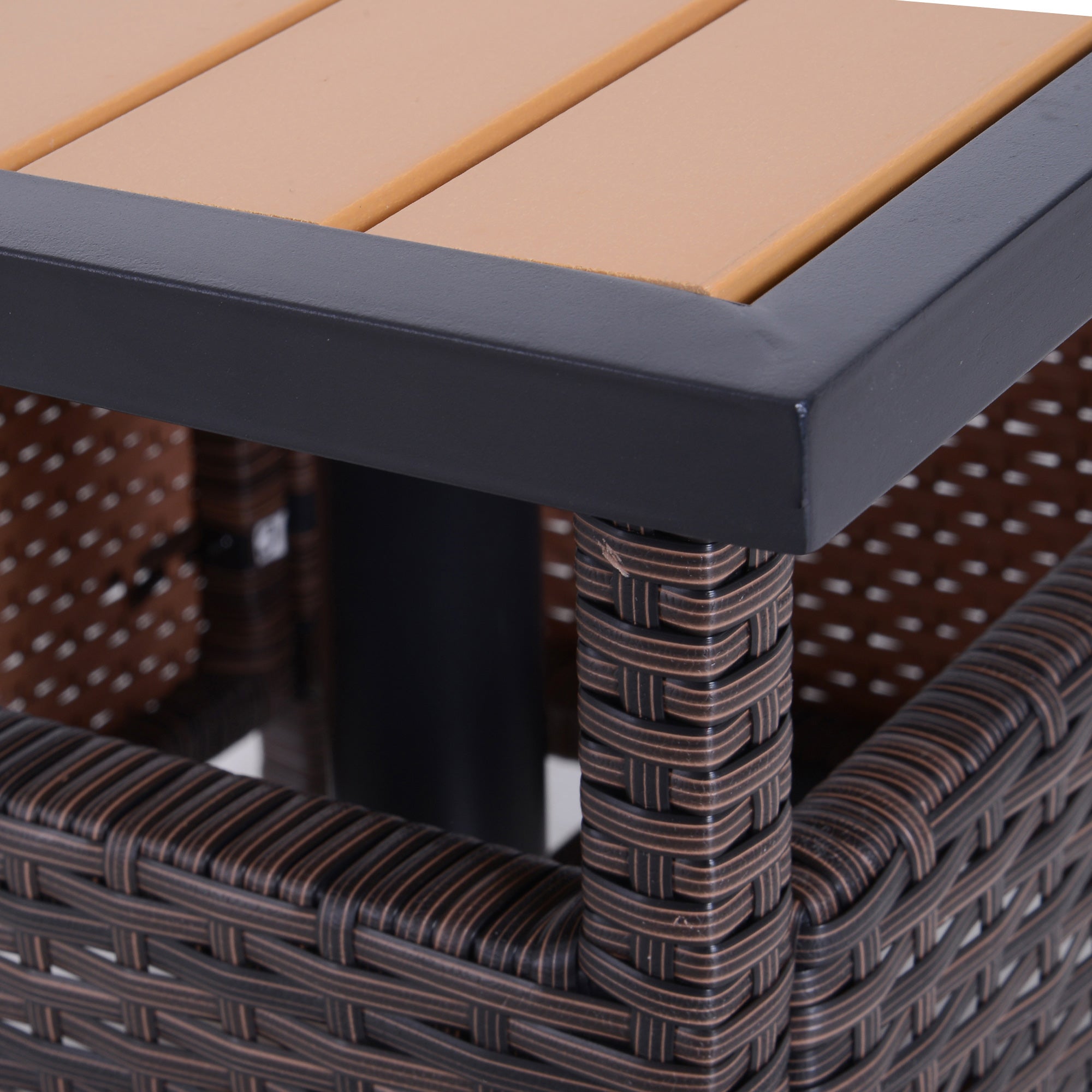 22" Outdoor Side Table with Umbrella Hole, Rattan Wicker End Table with Sand Bag and Steel Frame for Patio, Garden, Backyard