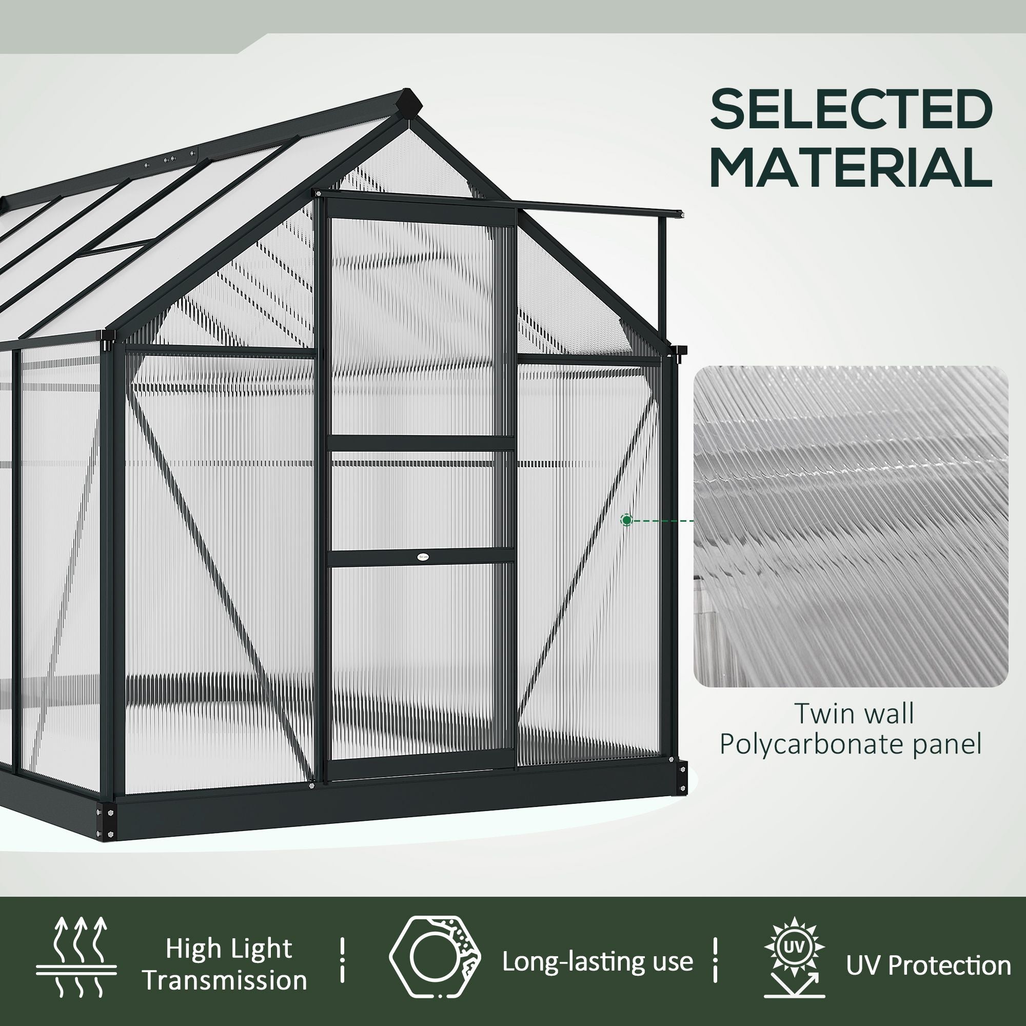 Greenhouse for Outdoors, Polycarbonate Greenhouse with Rain Gutter and Roof Vent, Aluminum Walk-in Green House for Patio Backyard Garden