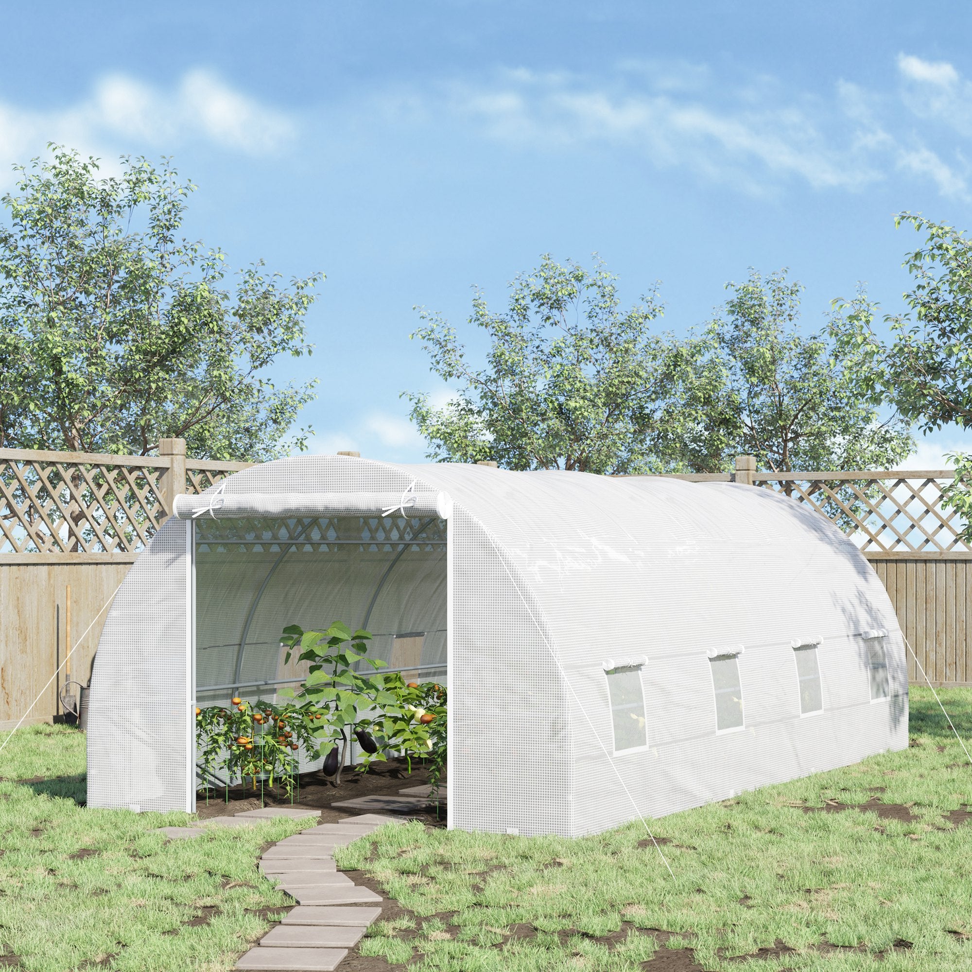 20' x 10' x 7' Walk-In Tunnel Greenhouse with Zippered Door & 8 Mesh Windows, Large Garden Green House Kit, Galvanized Steel Frame
