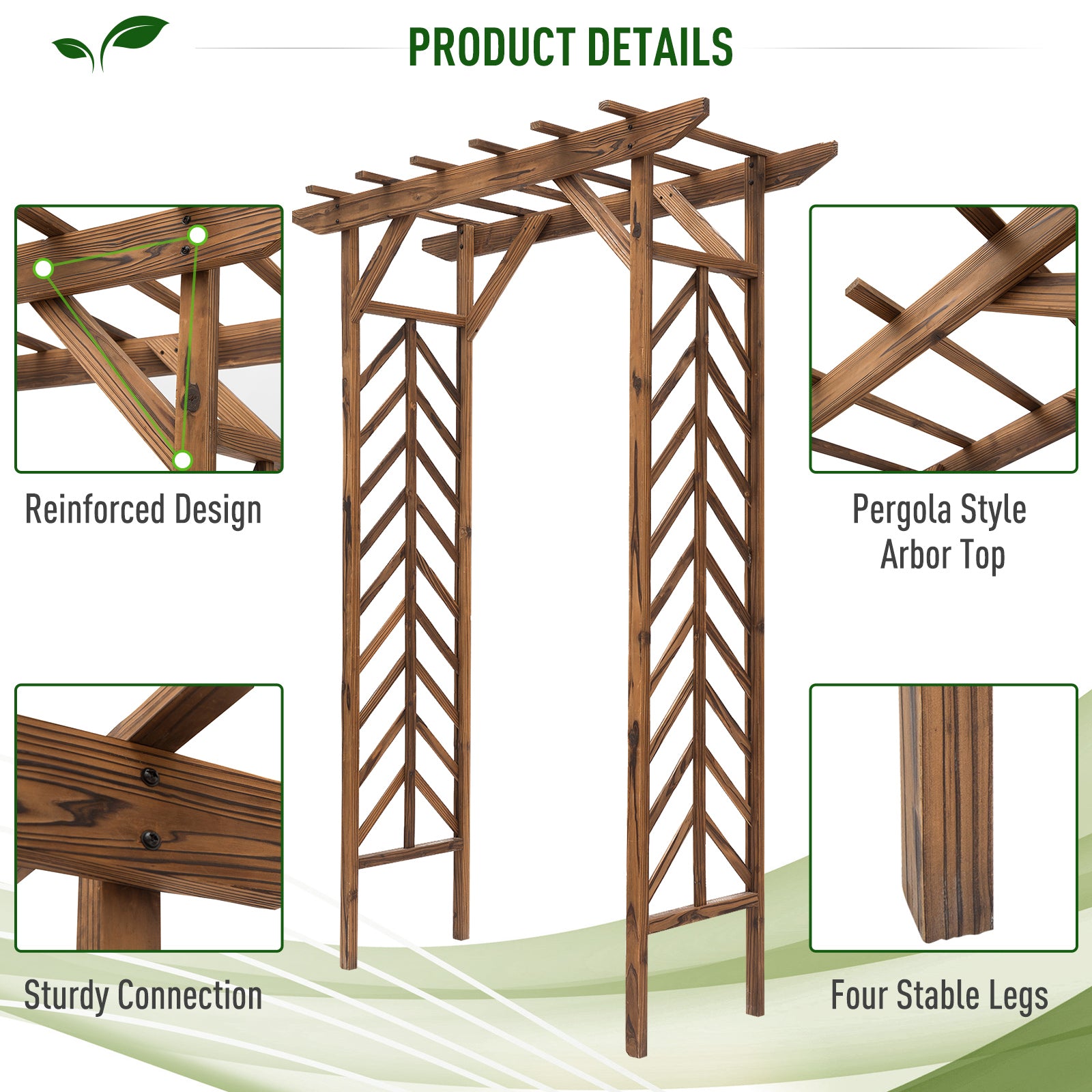 79in Wooden Garden Arbor Arch Trellis with Classic Countryside Style, Pergola Style Roof for Climbing Vines for Ceremony Party Weddings