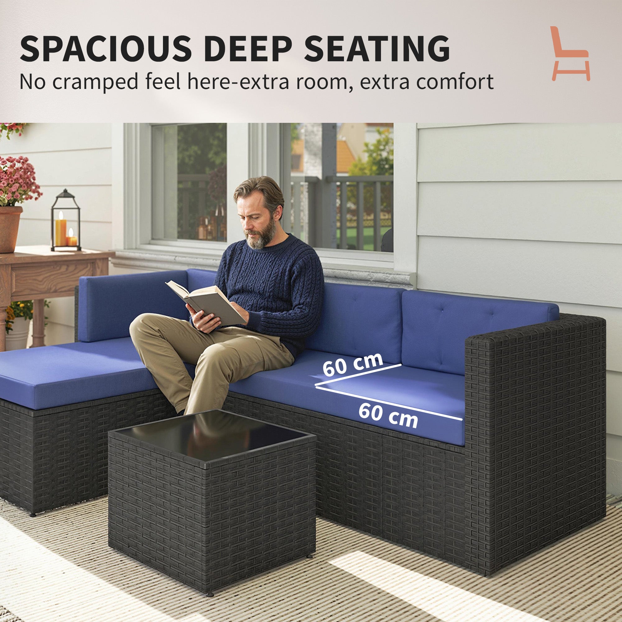 3 Piece Patio Furniture Set, Wicker Outdoor Patio Conversation Furniture Set with Cushions, Glass Top Table