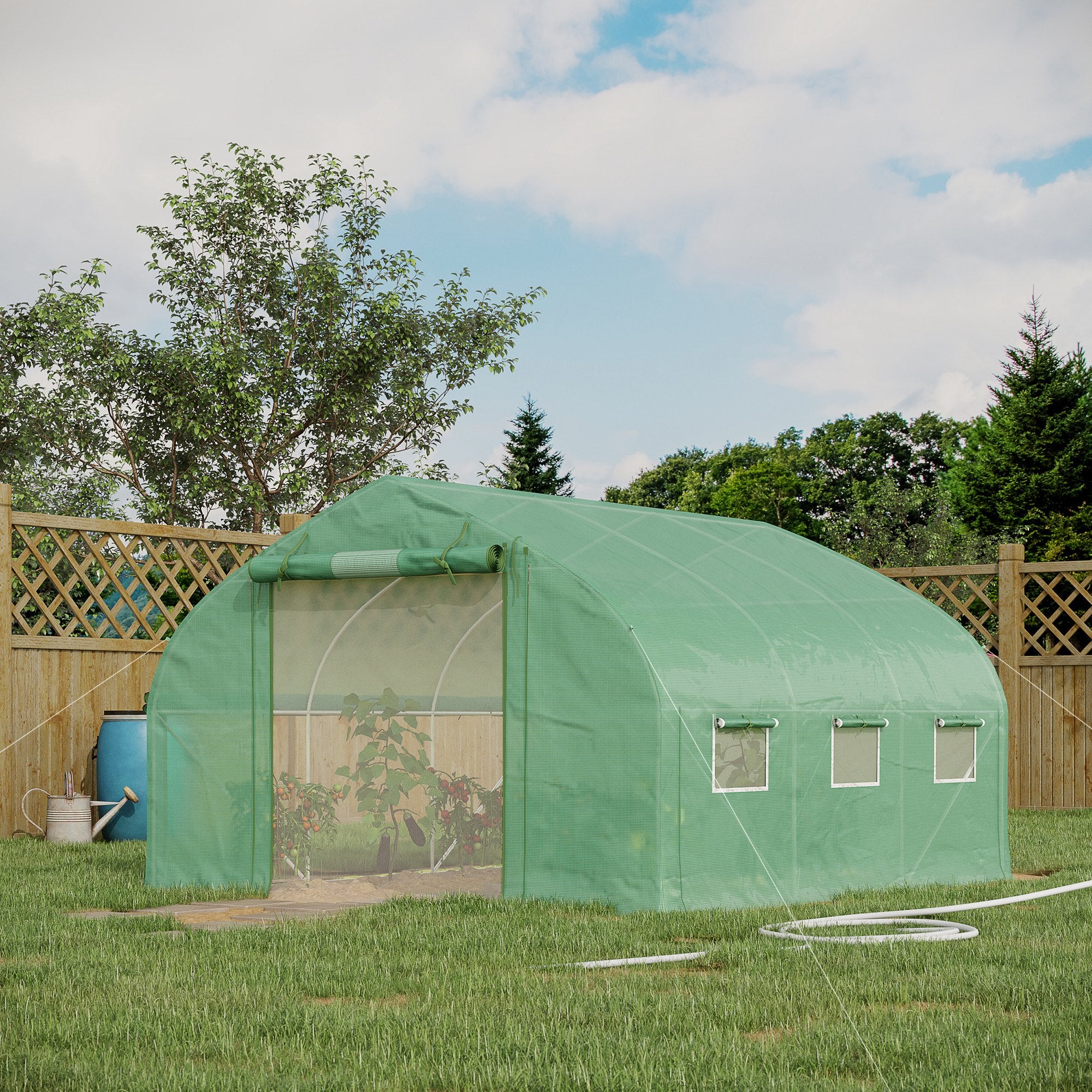 11.5' x 10' x 6.5' Walk-in Tunnel Greenhouse, Green House with Zippered Mesh Door, 7 Mesh Windows & Roll-up Sidewalls, Upgraded Gardening Plant Hot House with Galvanized Steel Hoops