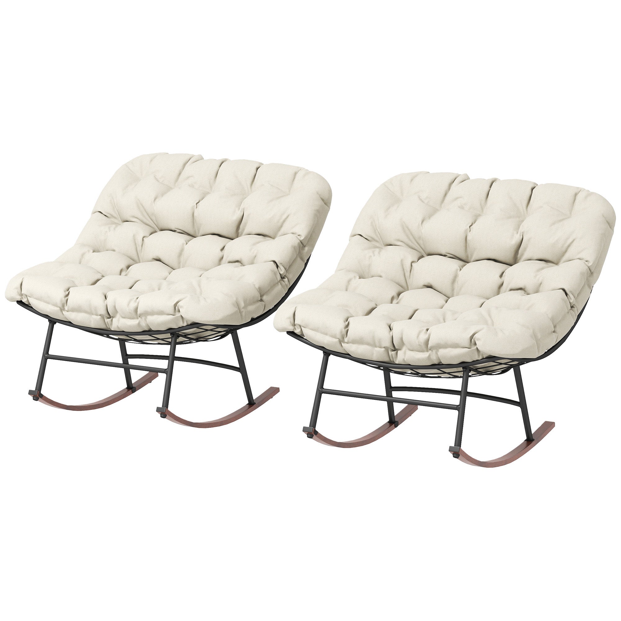 Outdoor Rocking Chair Patio Set of 2, Oversized Rocking Papasan Chairs with Cushions for Garden Porch, 265 lbs.