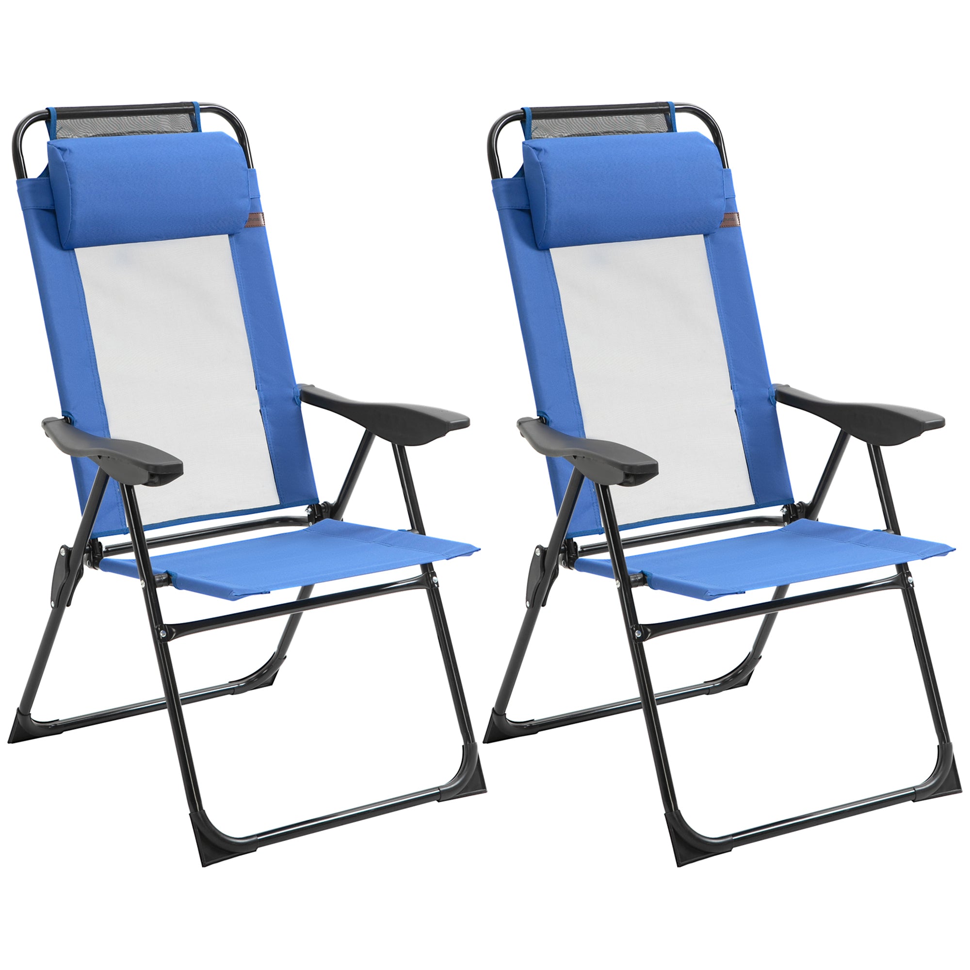Folding Patio Dining Chairs Set of 2, Outdoor Deck Chair with Removable Headrest, Camping Chair with Adjustable Sling Back for Garden, Backyard, Lawn