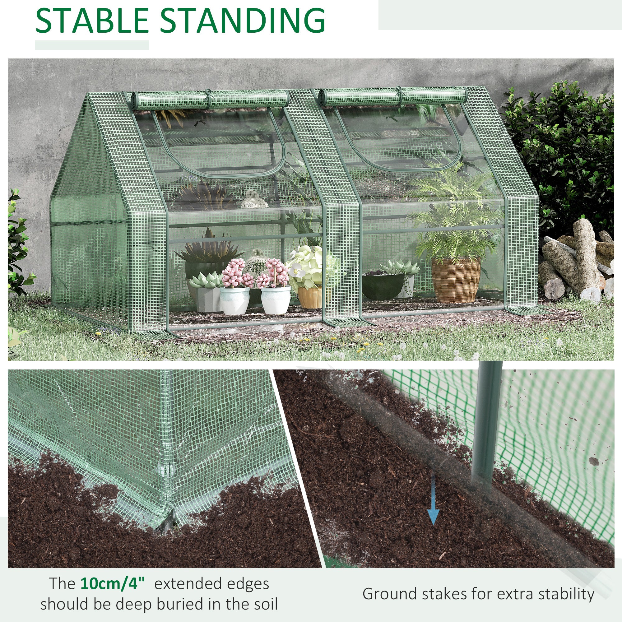 6' x 3' x 3' Portable Greenhouse, Garden Hot House with Two PE/PVC Covers and 2 Roll Up Windows