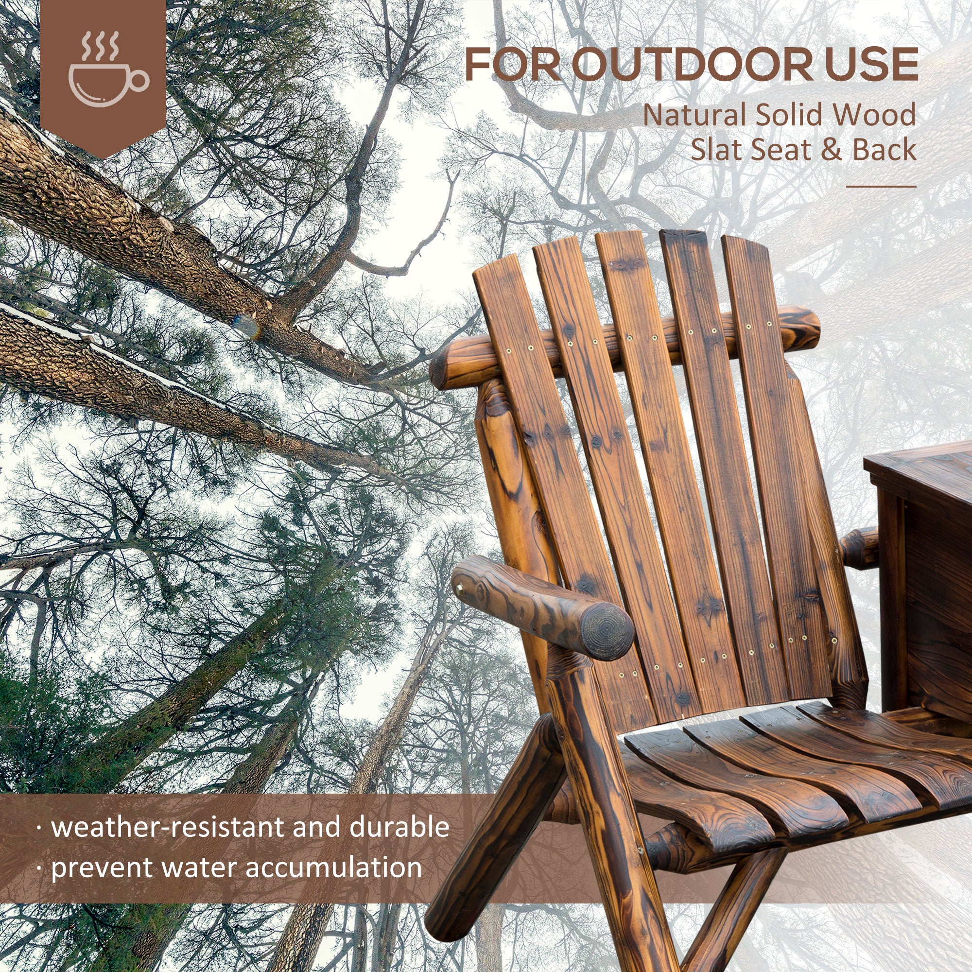 Double Wooden Adirondack Chair with Ice Bucket, Outdoor Loveseat with High Backrest, Smooth Armrest, Rustic Brown
