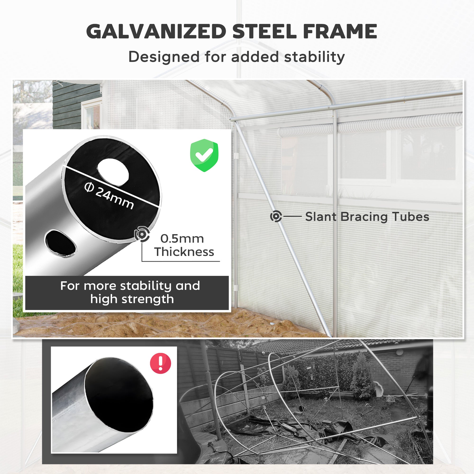 13' x 10' x 6.5' Tunnel Greenhouse Hoop House with Upgraded Galvanized Steel Frame and Large Windows
