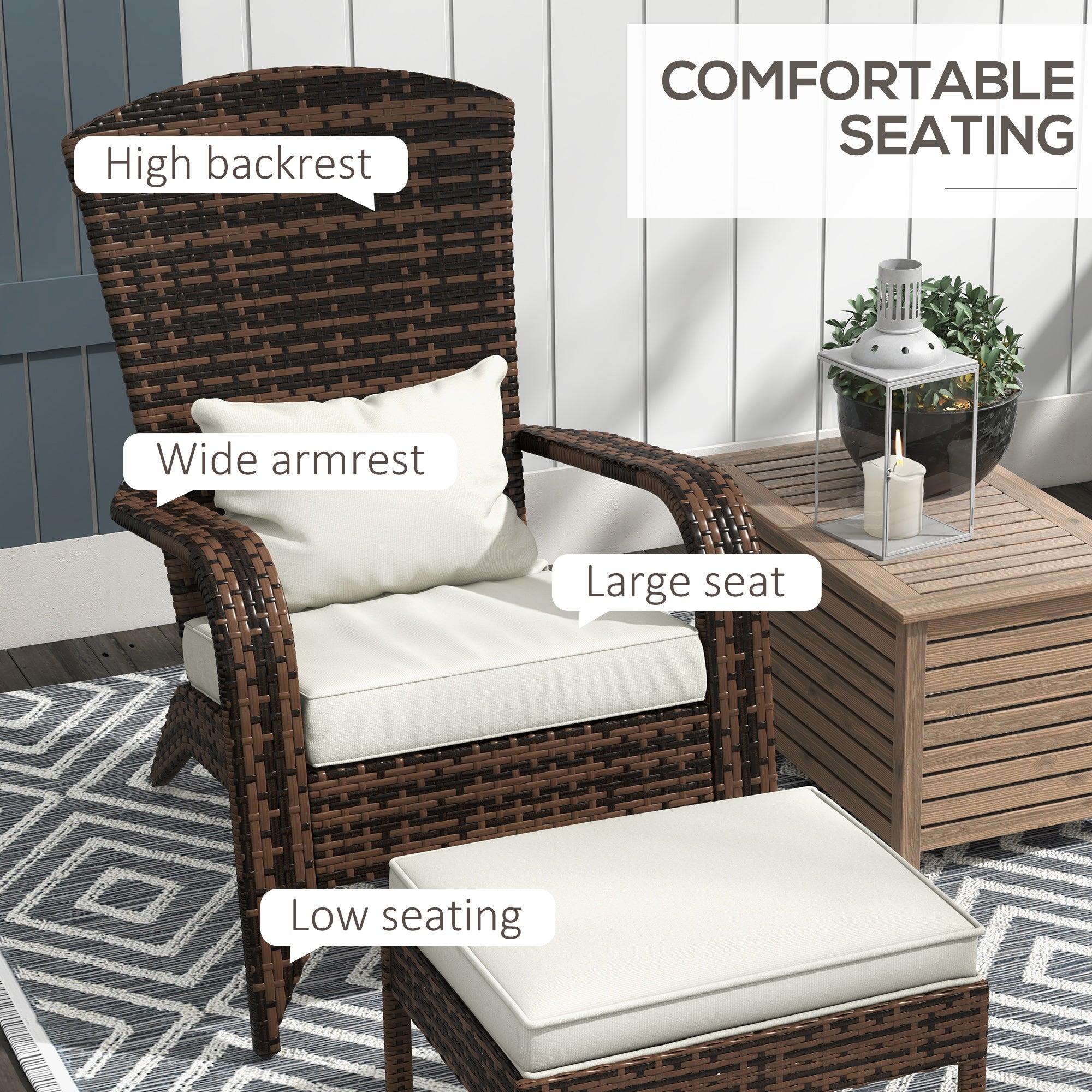 Wicker Adirondack Chair Fire Pit Chair w/ Ottoman & Cushions