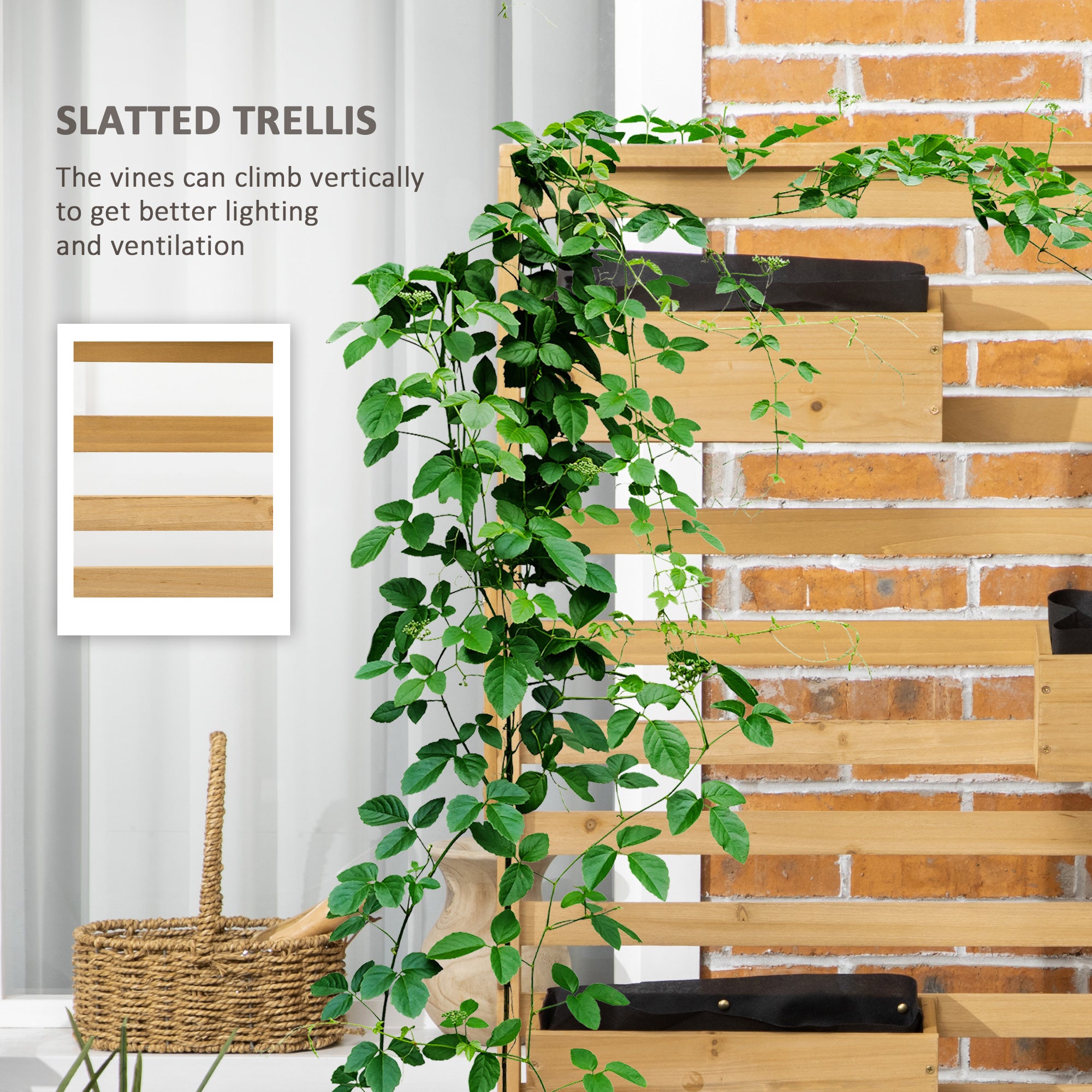 Wooden Plant Trellis Stand with 5 Hanging Planter Boxes, Freestanding Outdoor Plant Stand for Patio, Garden, Balcony, Porch