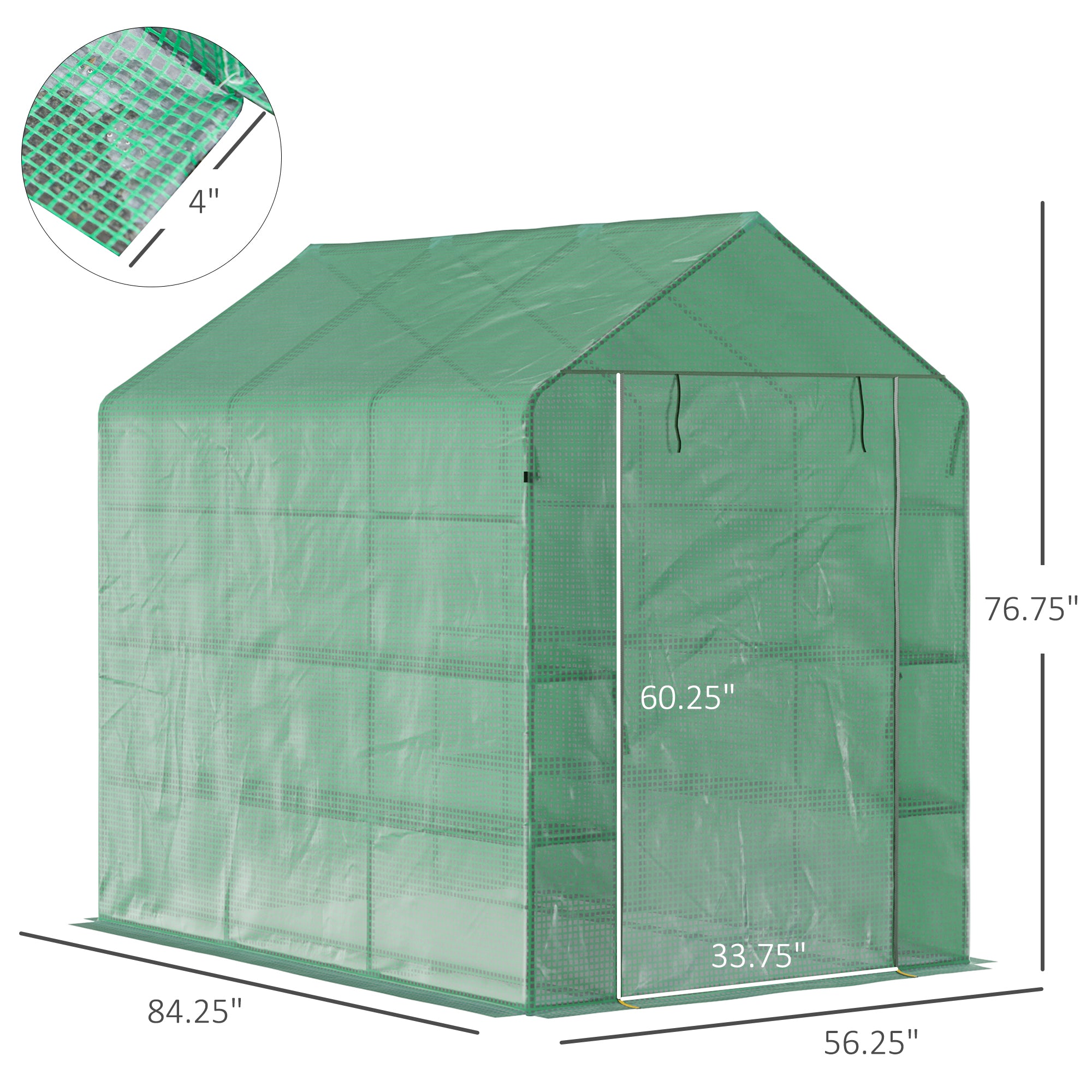 7' x 5' x 6' Walk-in Greenhouse for Outdoors with Mesh Door, 18 Shelf Hot House with Trellis, Plant Labels, UV Protective, Steel Frame for Growing Flowers, Herbs, Vegetables, Saplings, Green