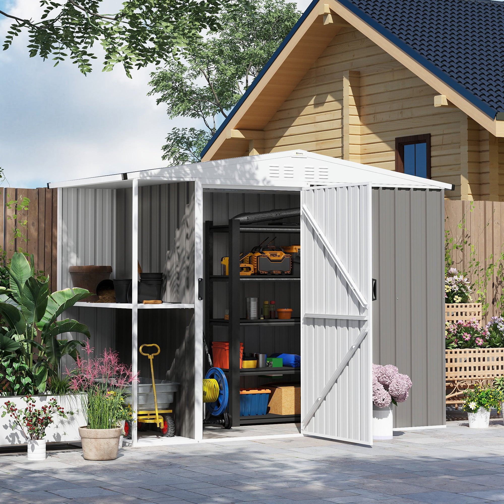 8 x 4ft Outdoor Garden Shed, Metal Shed with Air Vents and Lock for Backyard, Garden, Patio, Warm