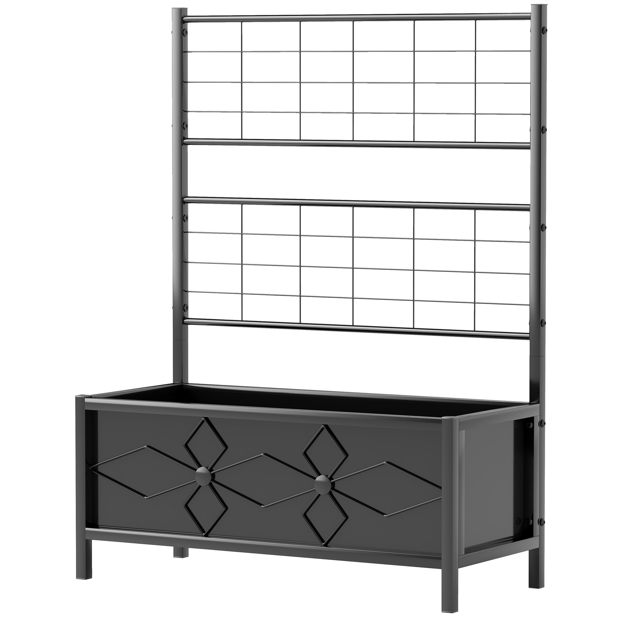 Outdoor Planter Box Galvanized Raised Garden Bed with Trellis for Climbing Vines, 35.4" x 15.7" x 47.2"