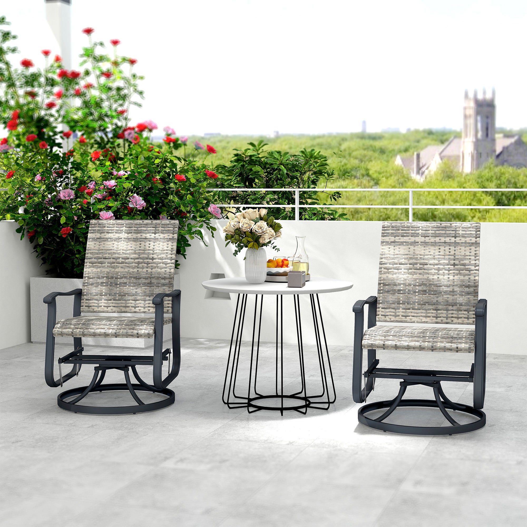 Wicker Rattan Swivel Patio Glider Chair Set of 2, Outdoor Glider Chair with Steel Frame, High Back, Armrests
