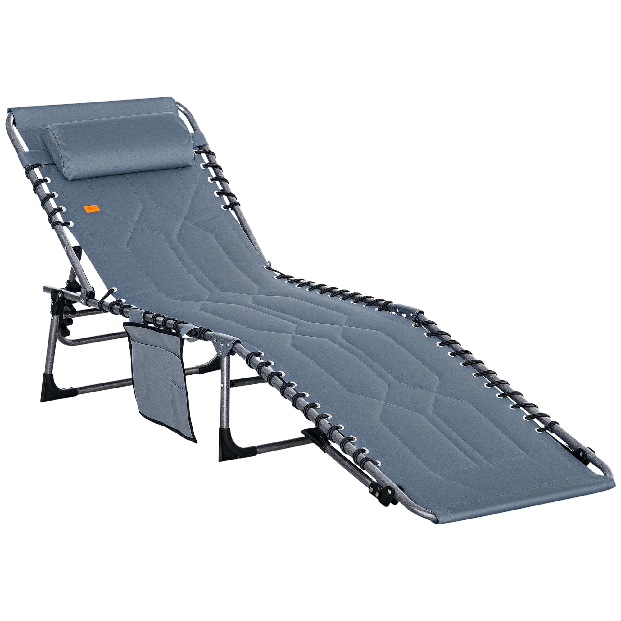 Padded Folding Chaise Lounge Chair, Outdoor 6-Level Reclining Camping Tanning Chair with Headrest for Beach, Yard, Patio, Pool