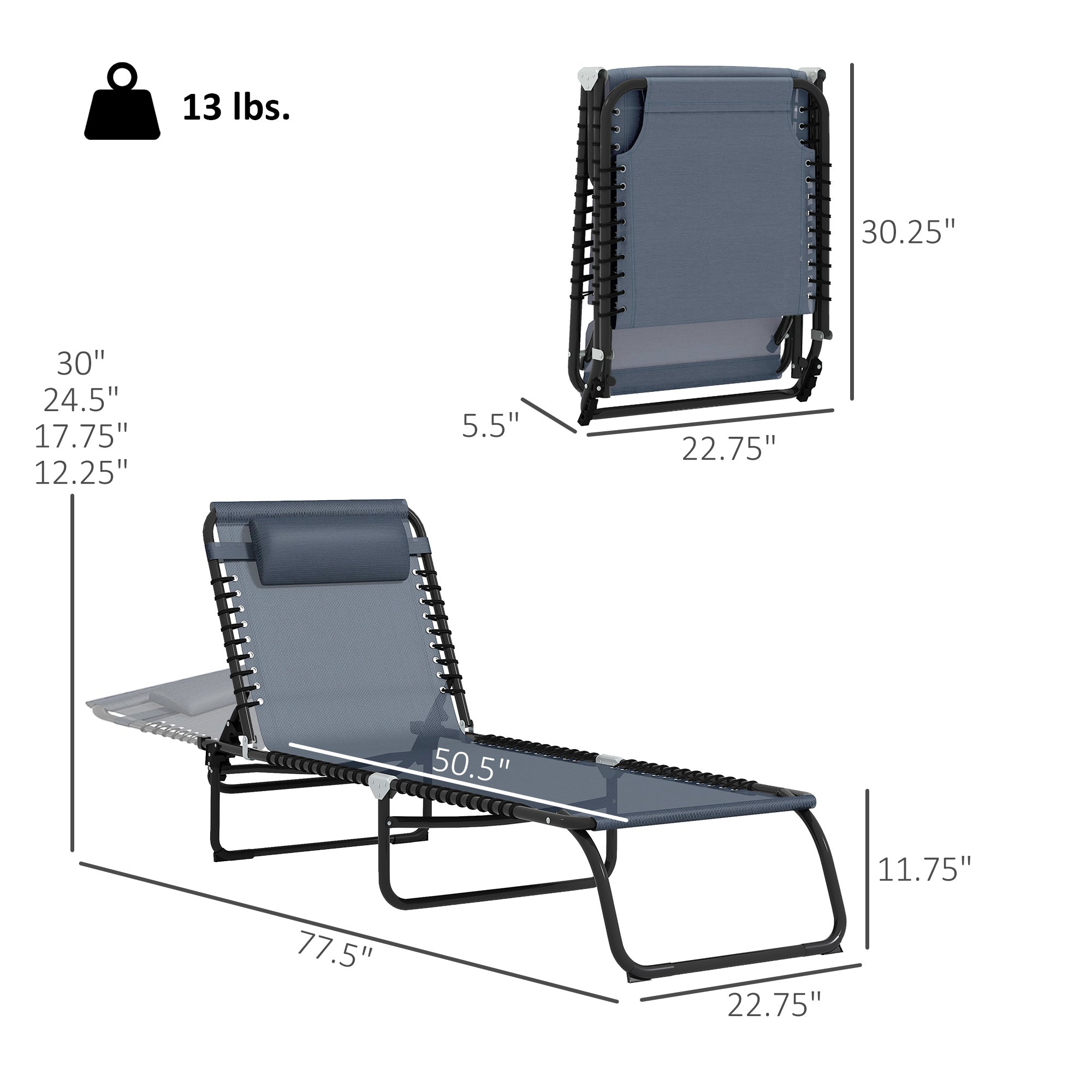 Foldable Chaise Lounge, 3-Position Reclining Back, Portable design and Breathable Mesh for Poolside, Camping, Hiking