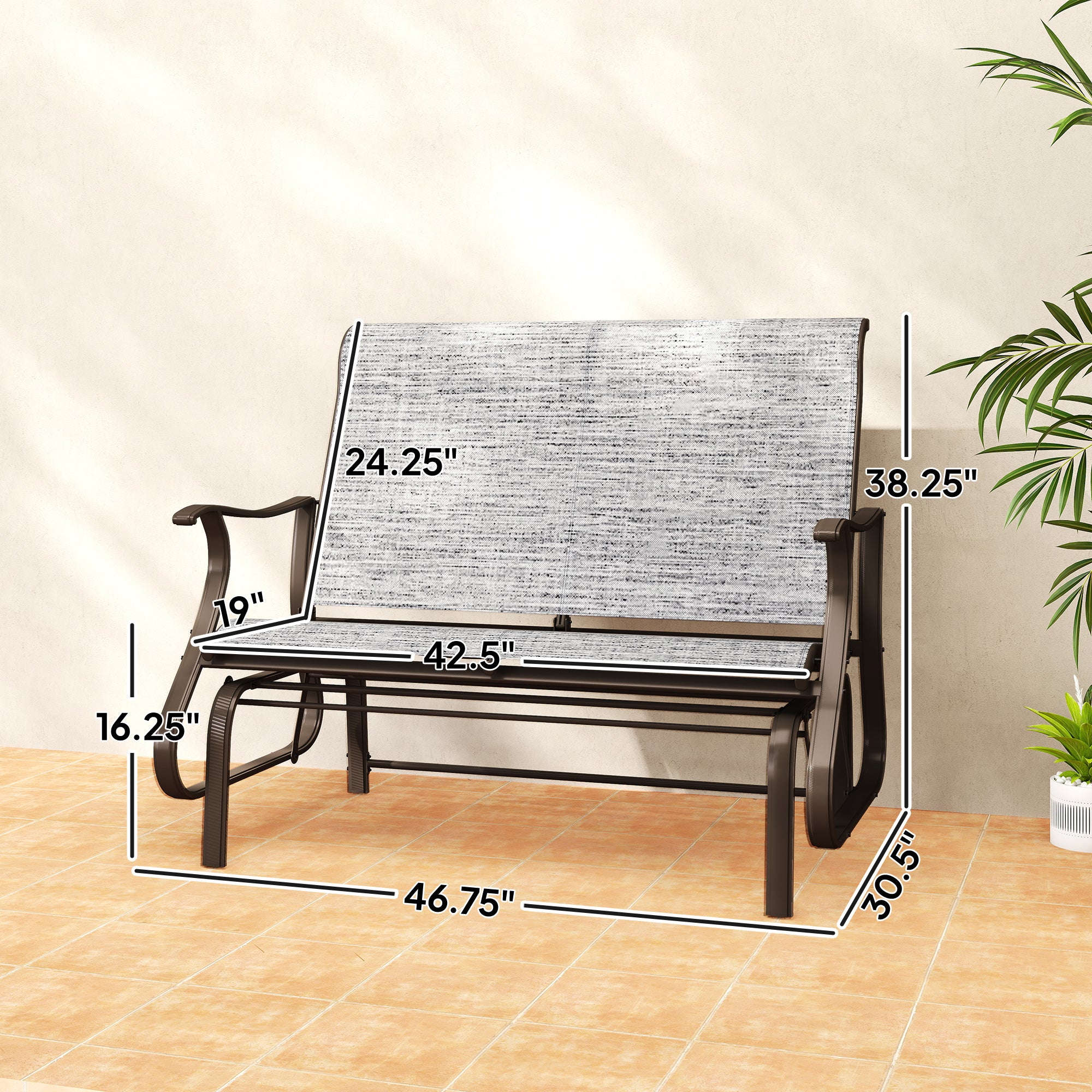 2-Person Outdoor Glider Bench, Patio Glider Loveseat Chair with Powder Coated Steel Frame, 2 Seats Porch Rocking Glider for Backyard, Lawn and Garden