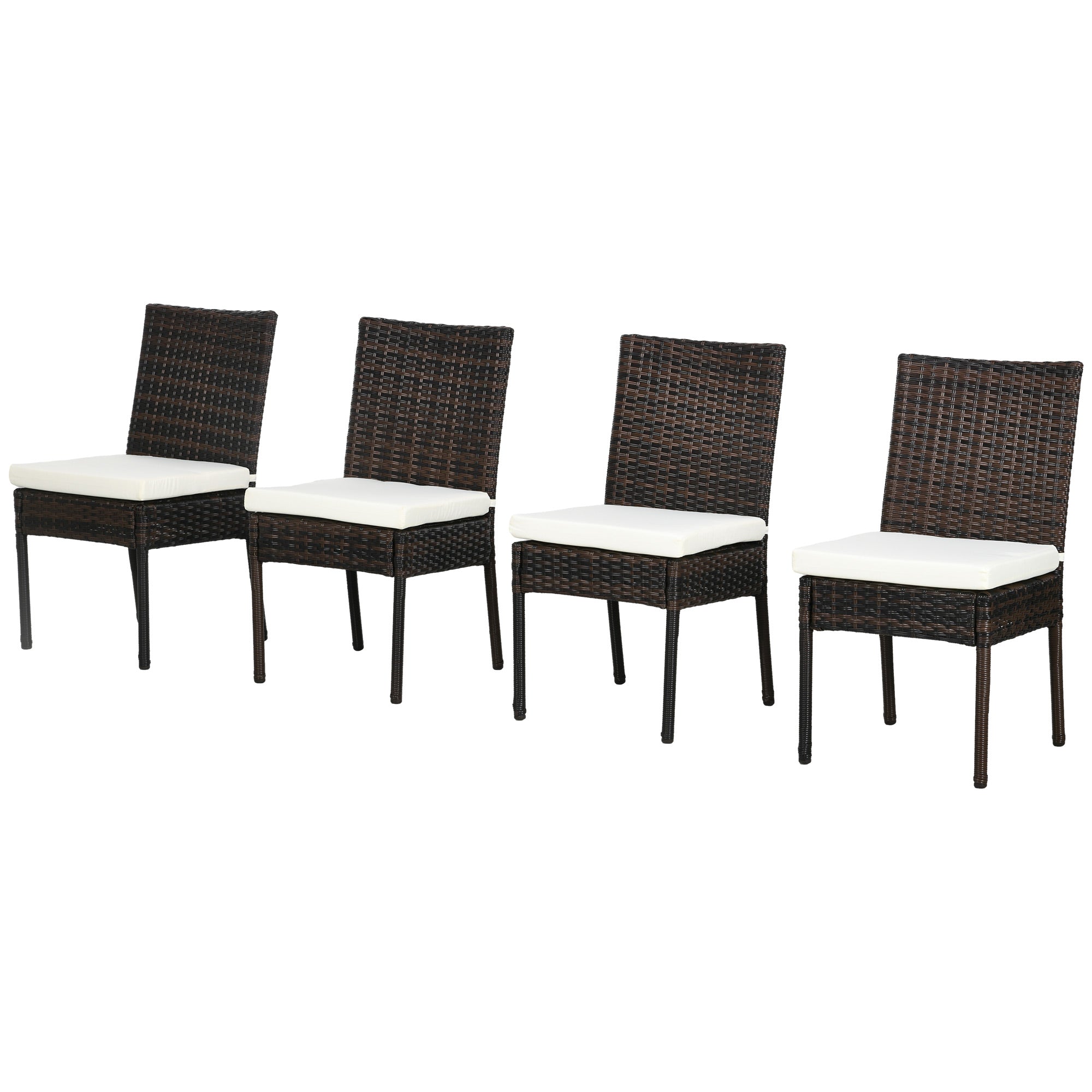 4 PE Rattan Outdoor Dining Chairs with Cushions, Patio Wicker Dining Chairs with Backrest