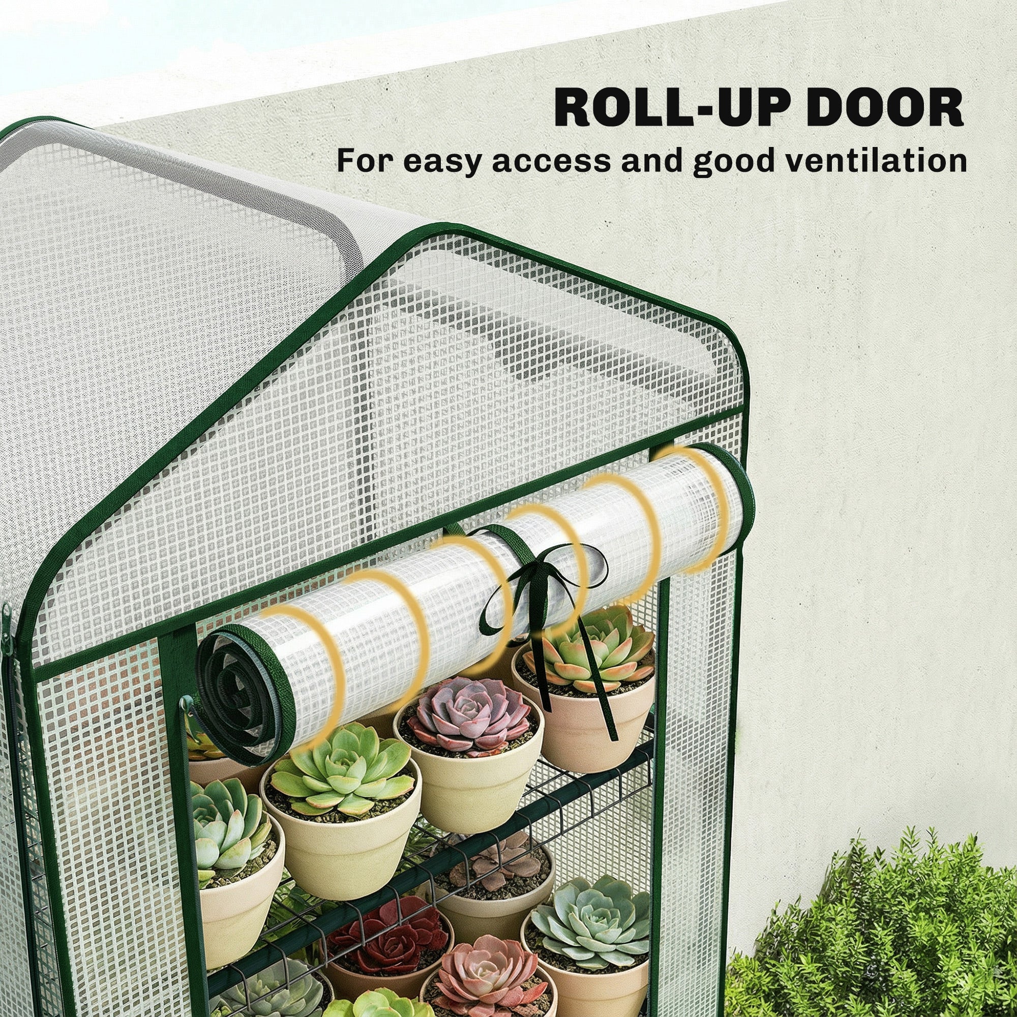 Mini Greenhouse with Screen Roof, 5 Tier Portable Small Greenhouse with High Strength PE Cover