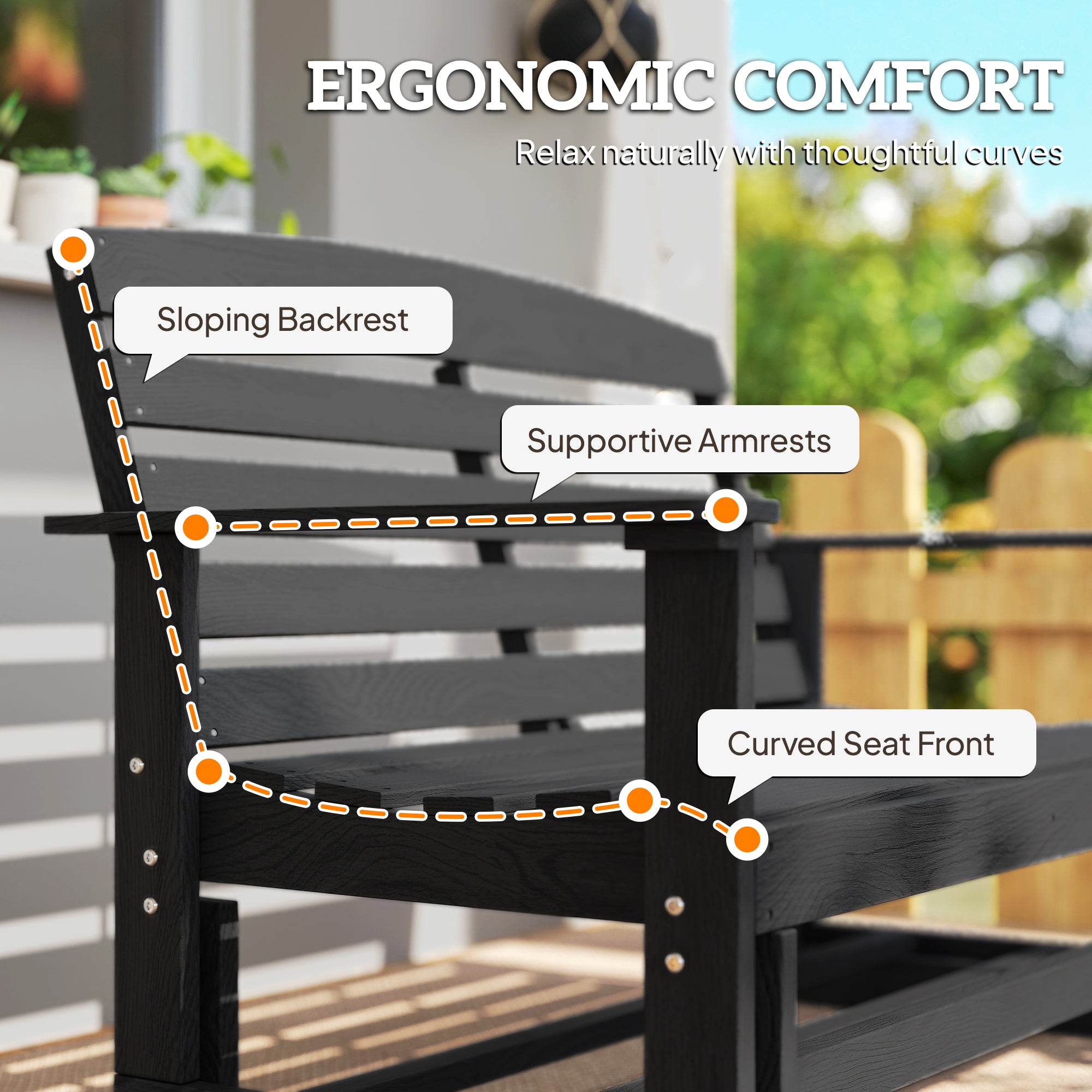 Patio Glider Bench w/ HDPE Slatted Double Rocking Chair