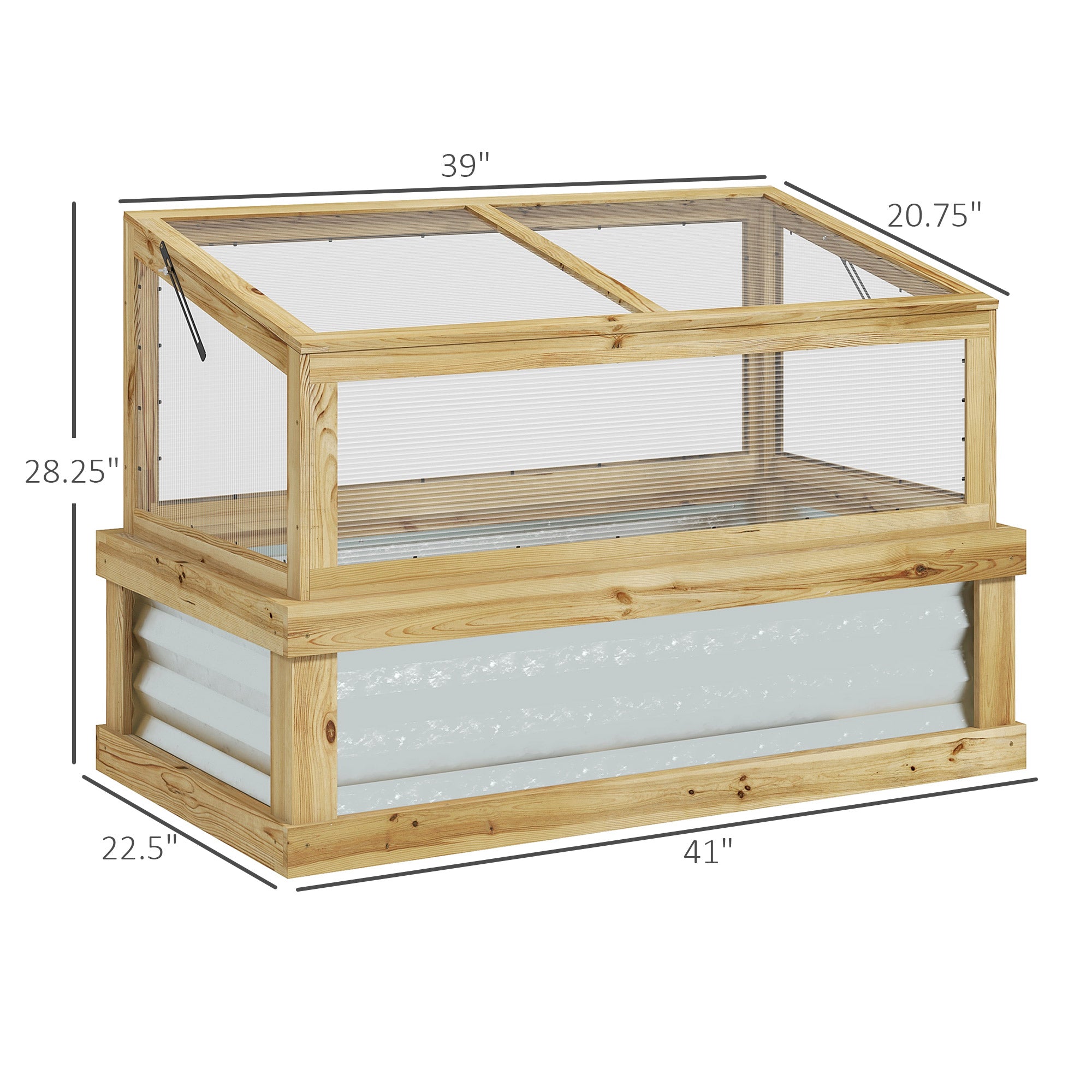 Raised Garden Flower Bed Kit with Lean-to Greenhouse, Wooden Cold Frame Planter, 41" x 22.5" x 28.25"