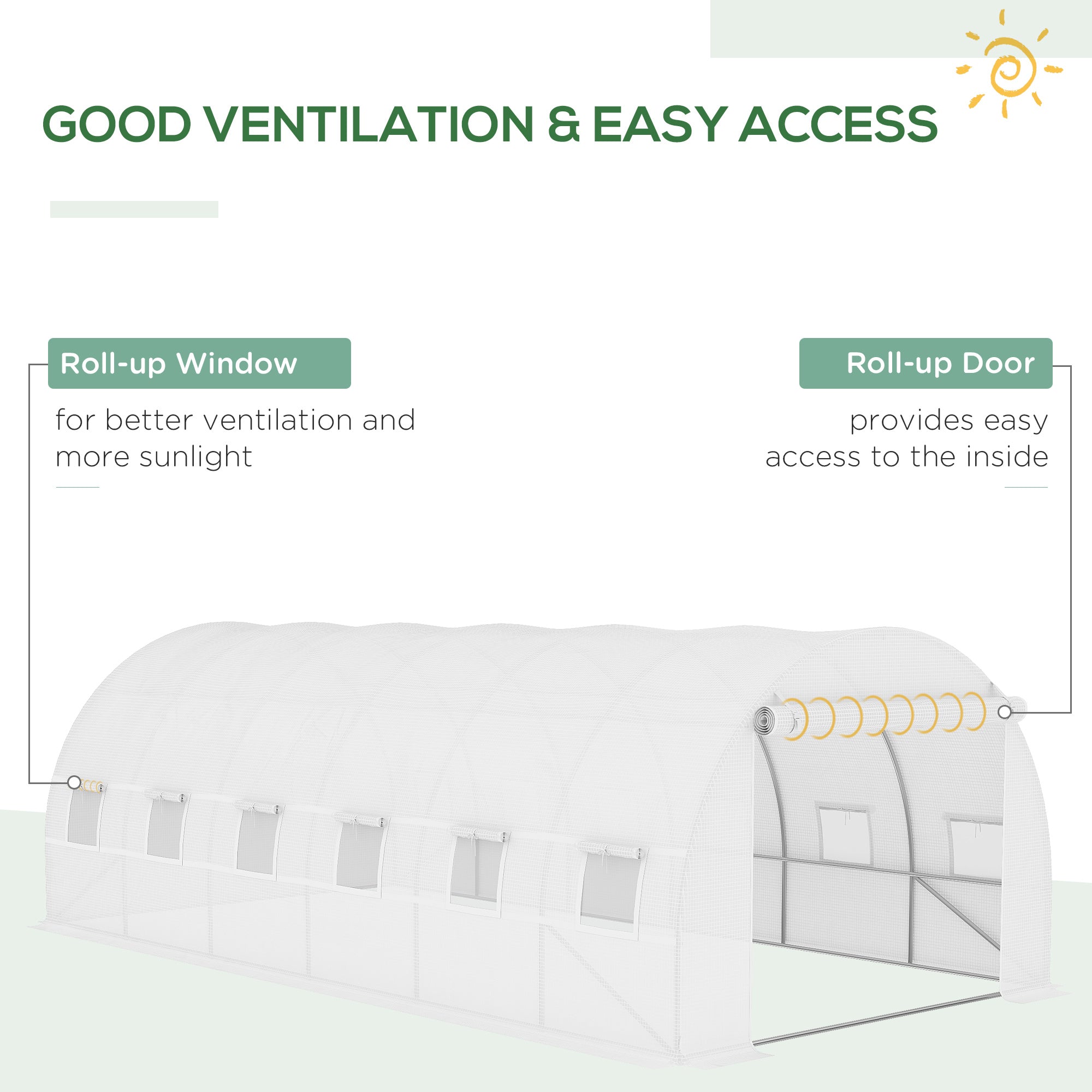 19.7' x 9.8' x 6.6' Plastic Greenhouse Cover Replacement, Heavy Duty Waterproof Tarp for Hoop House, Sheeting with 12 Windows, Door & Reinforcement Grid