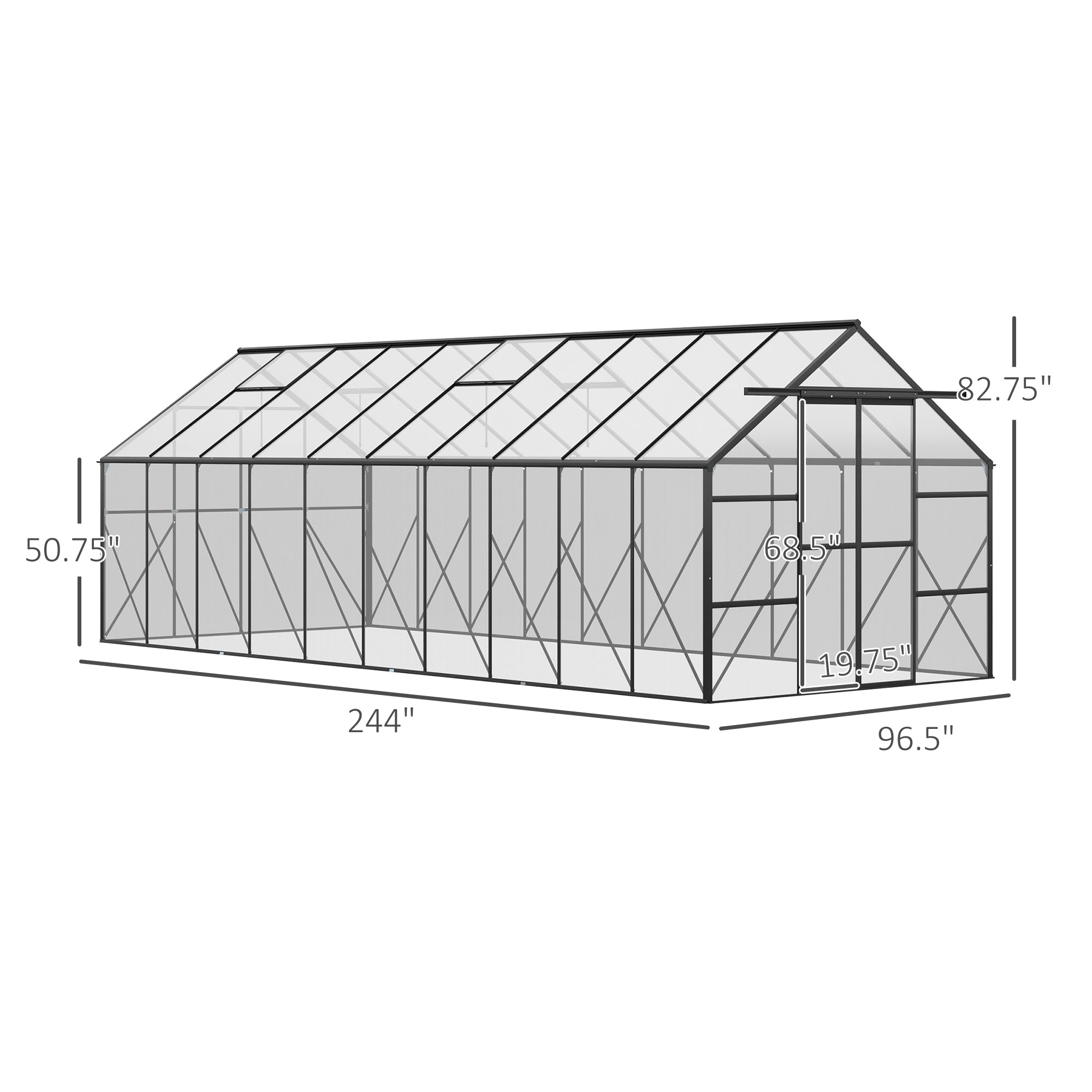 20' x 8' Aluminum Greenhouse Polycarbonate Walk-in Garden Greenhouse Kit with Adjustable Roof Vent, Rain Gutter and Sliding Door for Winter, Clear