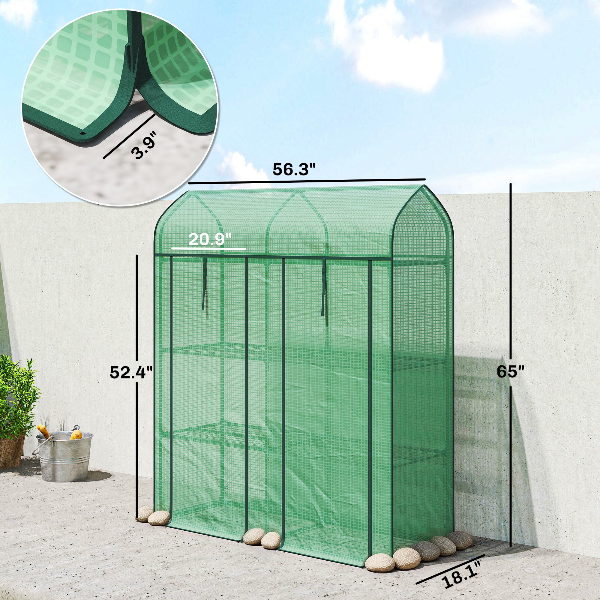3 Tier Mini Greenhouse, Small Portable Greenhouse with 2 Roll-up Doors, 56.3" x 18.1" x 65"