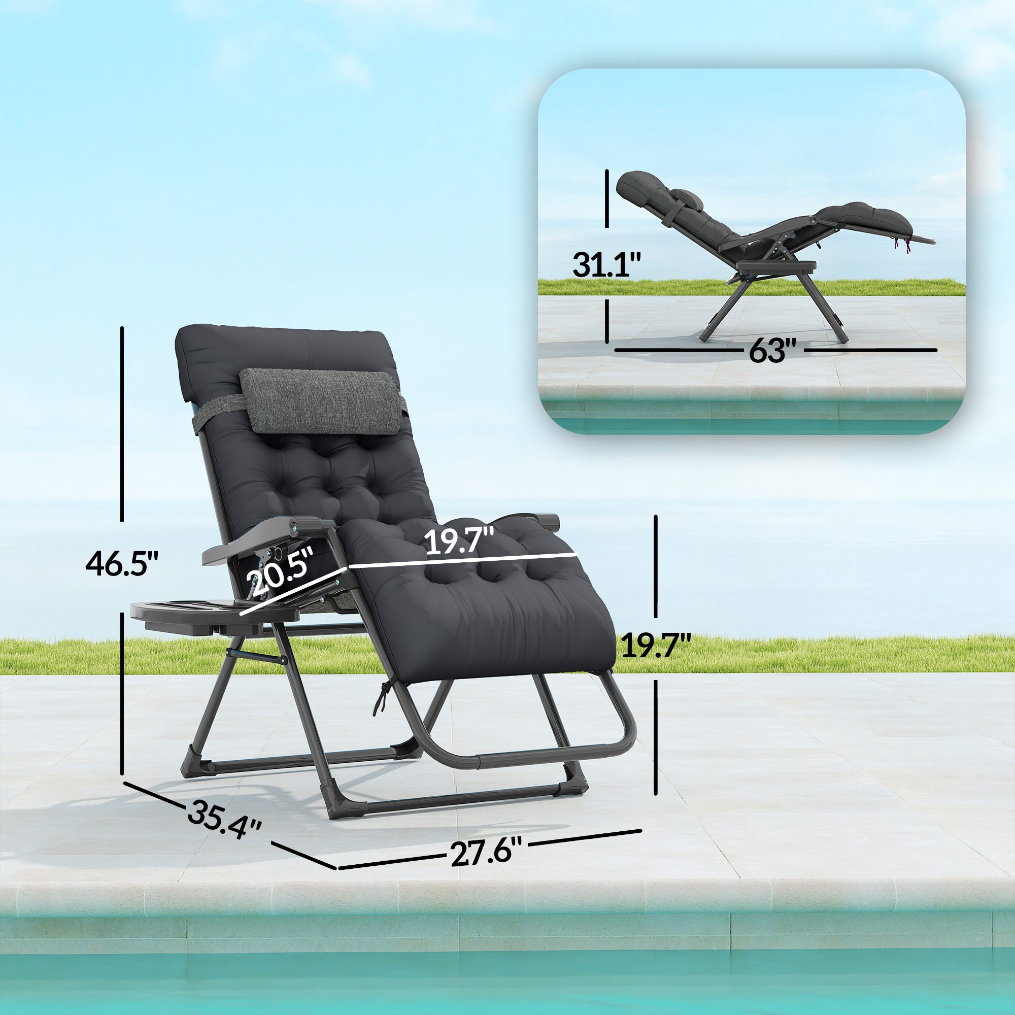 Padded Zero Gravity Chair, Folding Recliner Chair with Cup Holder Cushion